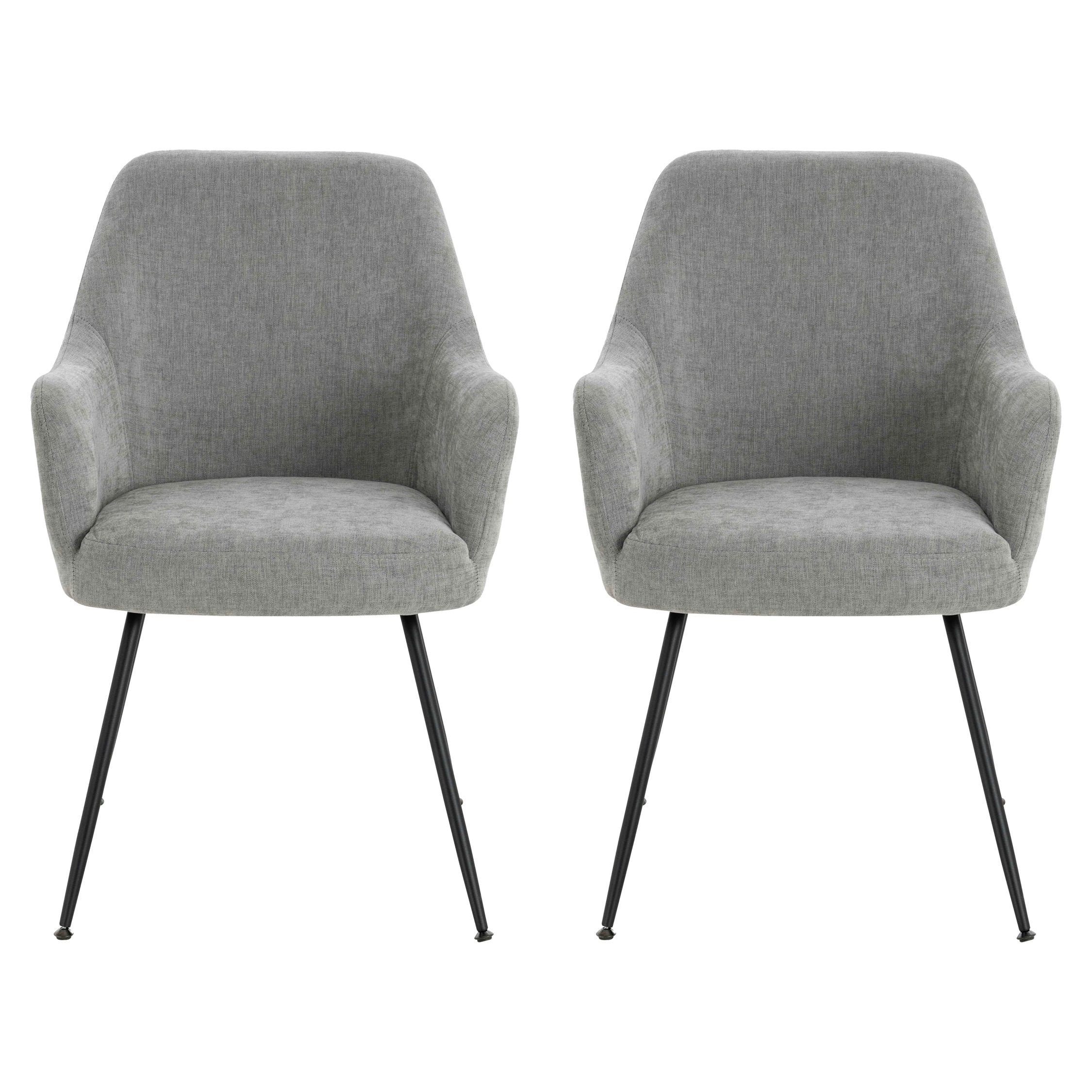 Set of 2 Henley Light Grey Chenille Dining Armchairs
