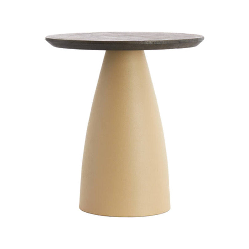 Ocana Oiled Brown Wood & Matt Beige Round Side Table