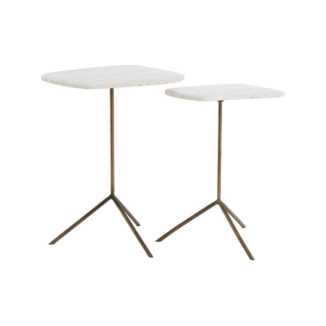 Gia Set of 2 White Travertine & Brown Bronze Side Tables Nest