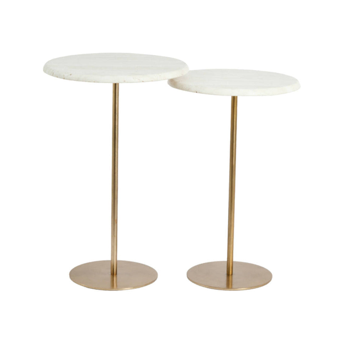 Lia Set of 2 White Travertine & Antique Bronze Round Side Tables