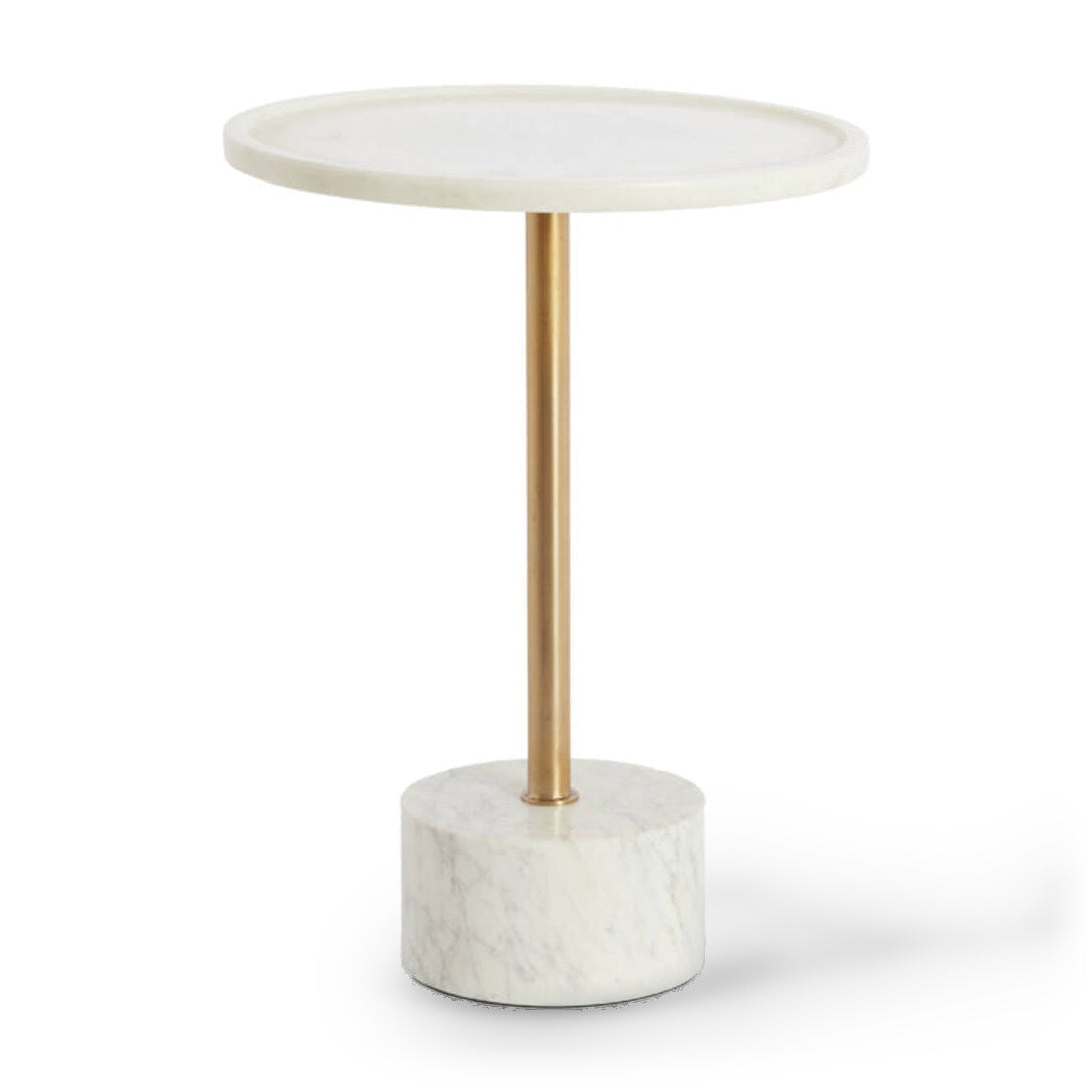 Civita White Marble & Antique Bronze Round Side Table 49cm