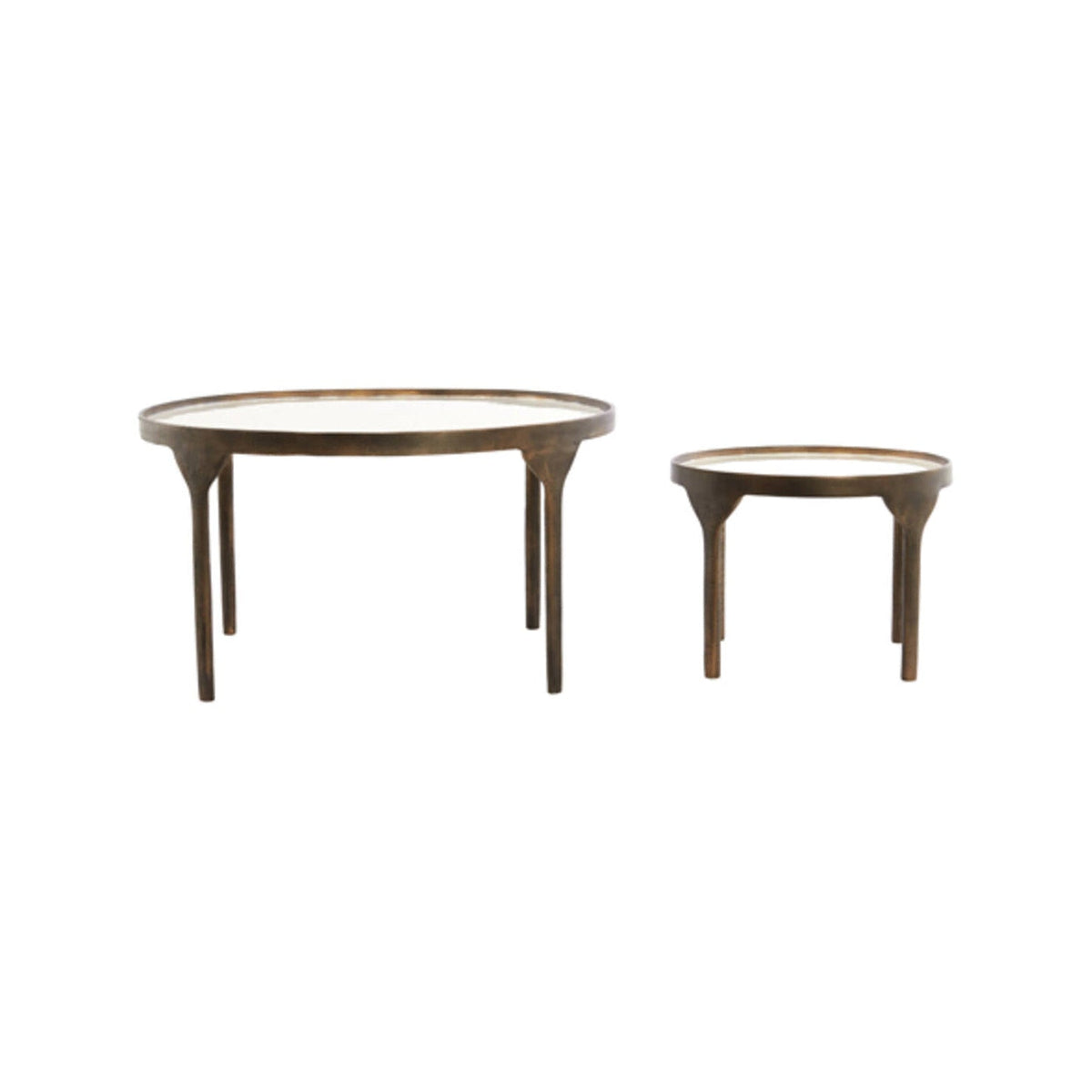 Eli Set of 2 Gloss Cream & Brown Bronze Metal Round Coffee Tables Nest