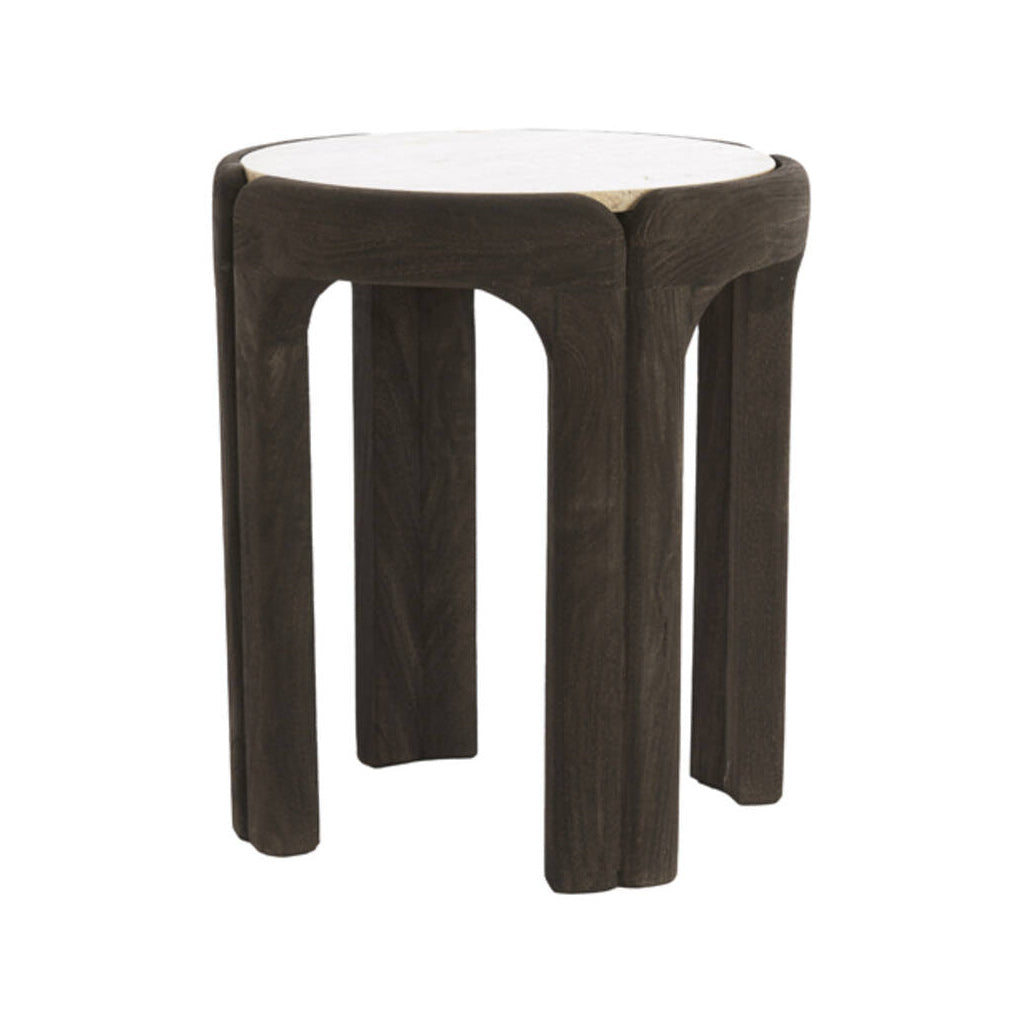Ali Grey/Dark Brown Wood & Sand Travertine Side Table