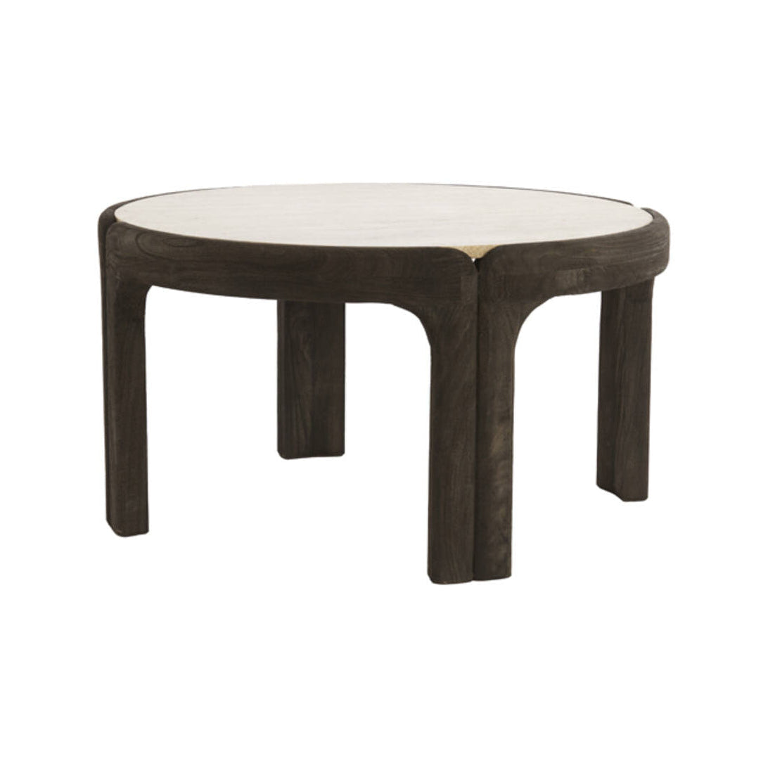 Ali Grey/Dark Brown Wood & Sand Travertine Coffee Table