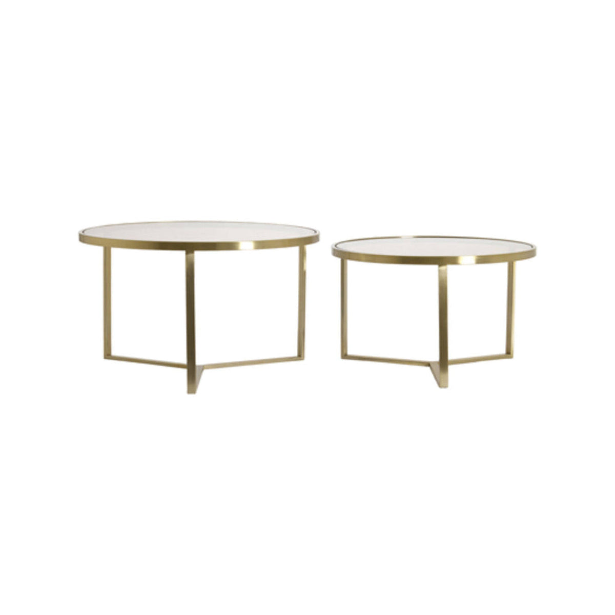 Serelle Set of 2 Light Gold & Brown Glass Round Coffee Tables Nest
