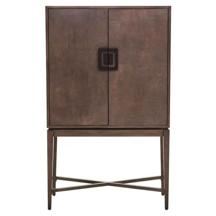 Jetta Checkered Antique Grey Elm Wood Cabinet