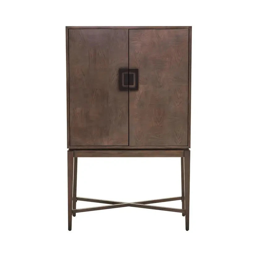 Jetta Checkered Antique Grey Elm Wood Cabinet