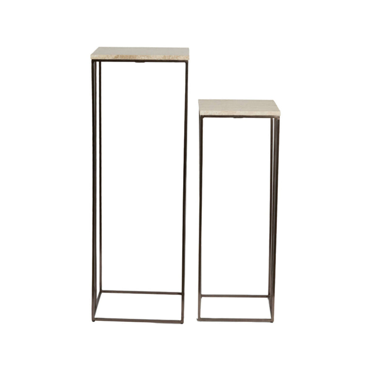Roshan Set of 2 Sand Travertine & Brown Bronze Plinths
