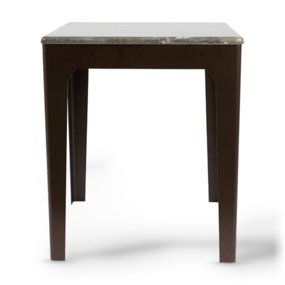 Lev Dark Brown Marble & Antique Bronze Square Side Table 47.5cm