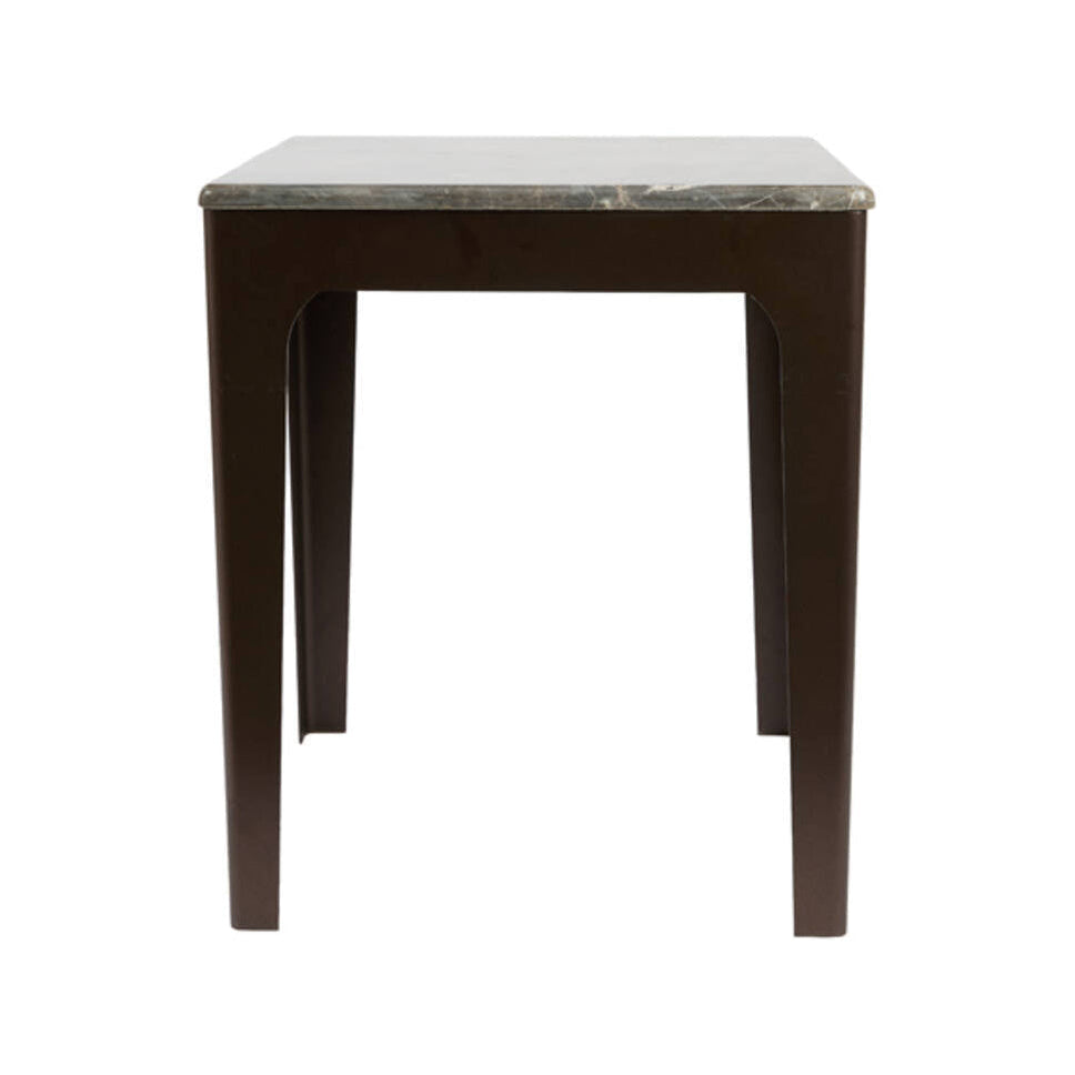 Lev Dark Brown Marble & Antique Bronze Square Side Table 47.5cm