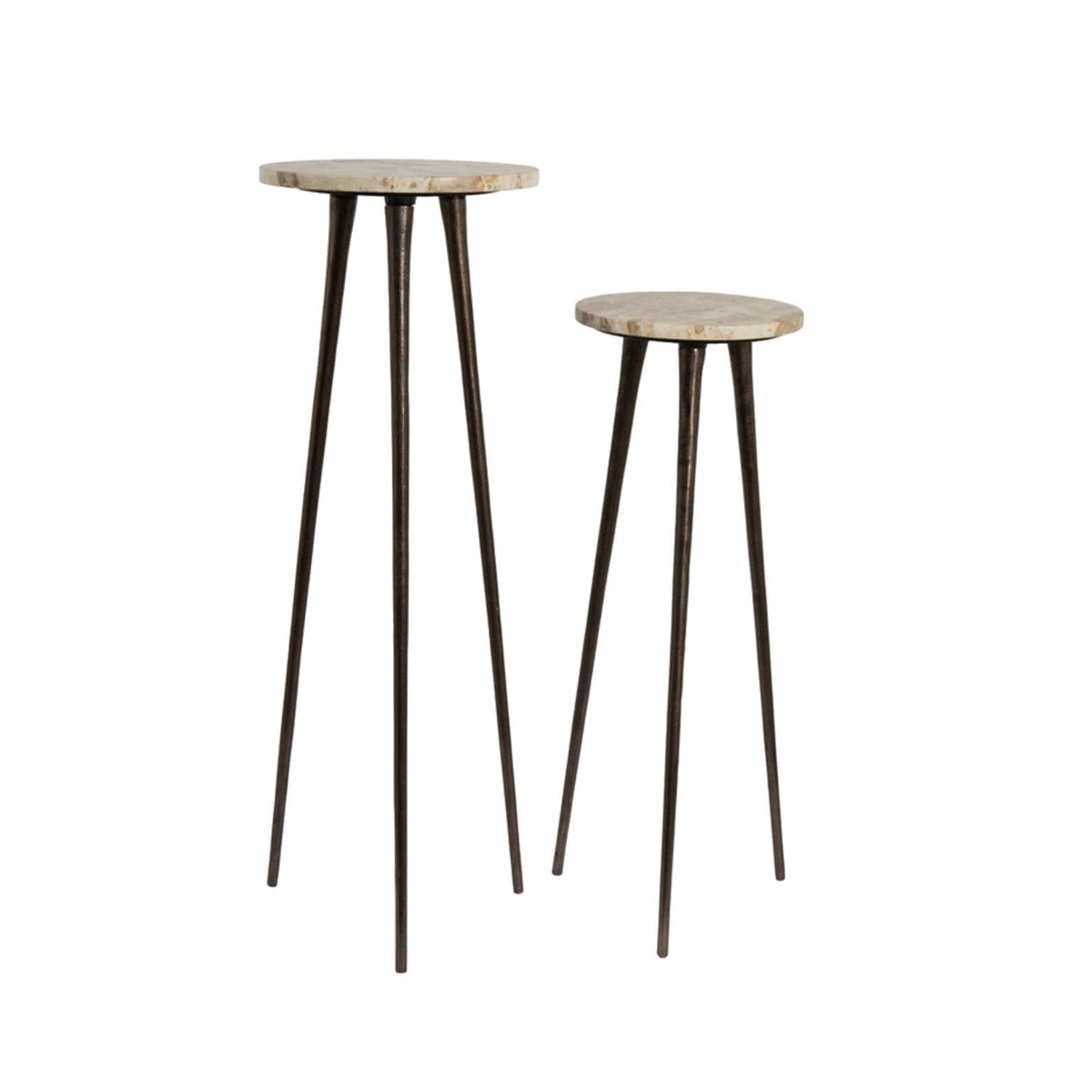 Zyn Set of 2 Taupe Marble & Brown Bronze Plinths