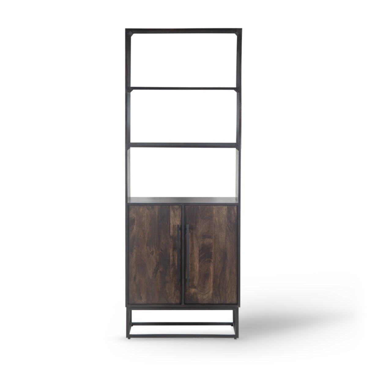 Quyn Chocolate Brown Mango Wood & Black Display Unit 200cm