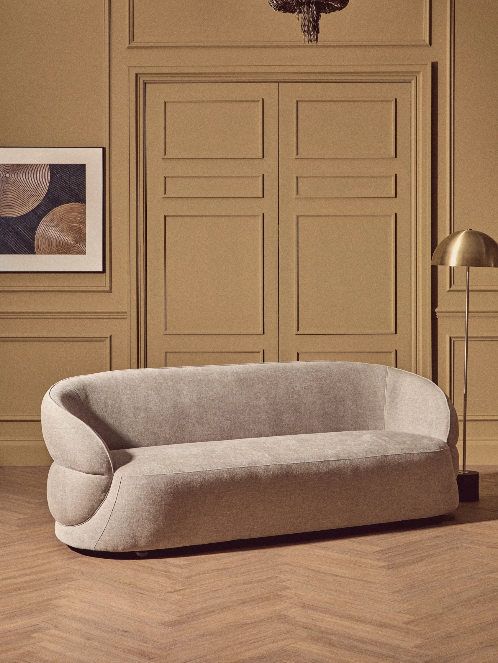 Langford Brushed Brass Finish & Black Marble Floor Lamp