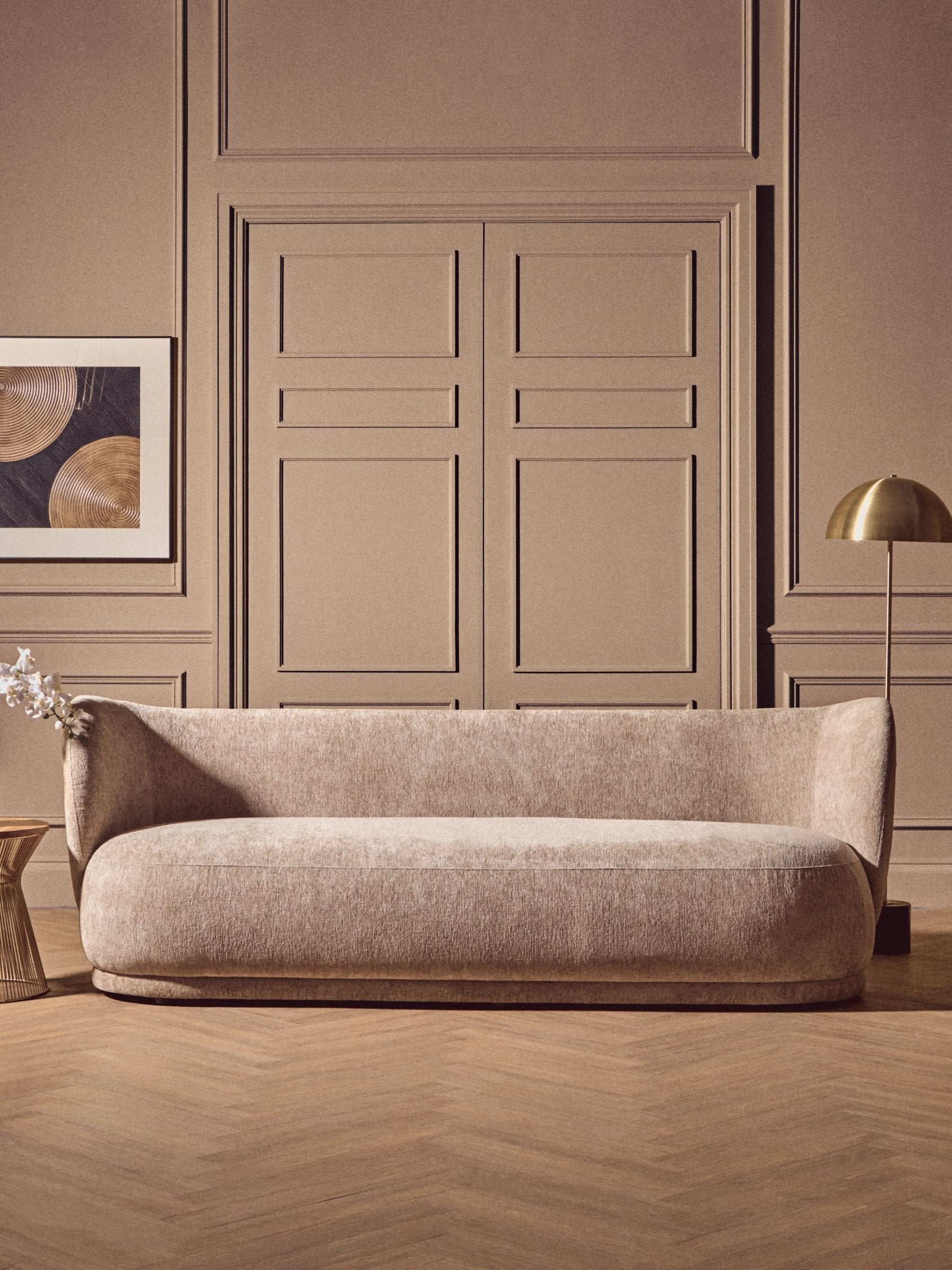 Langford Brushed Brass Finish & Black Marble Floor Lamp