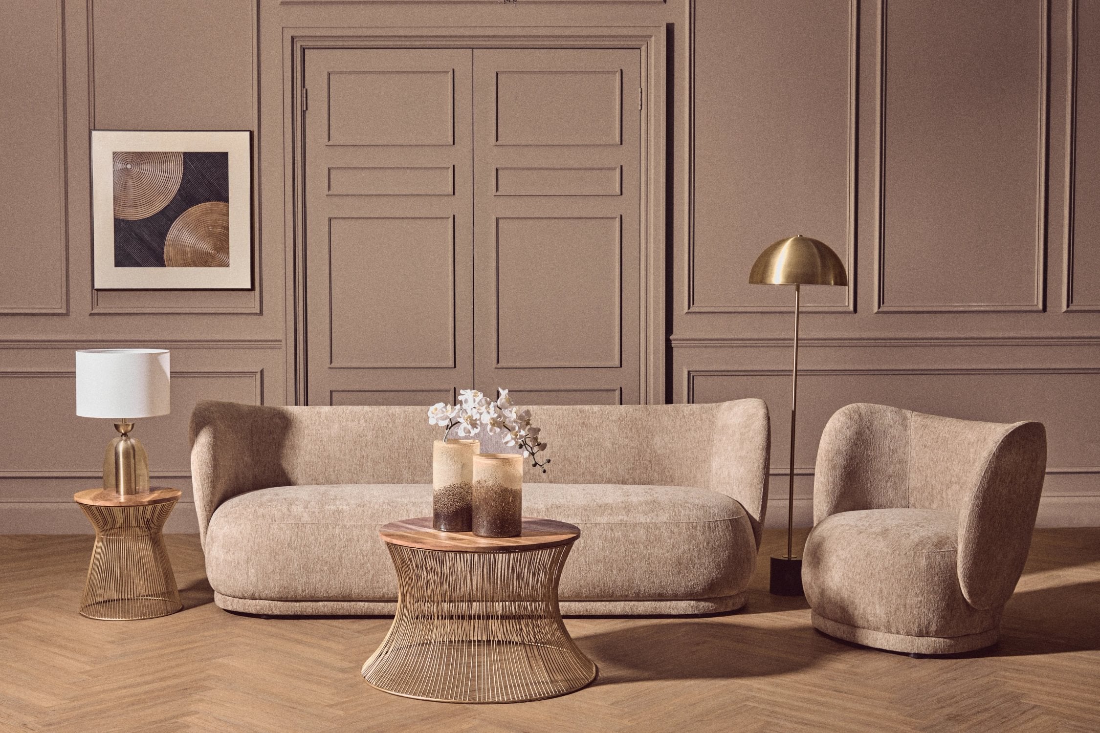 Langford Brushed Brass Finish & Black Marble Floor Lamp