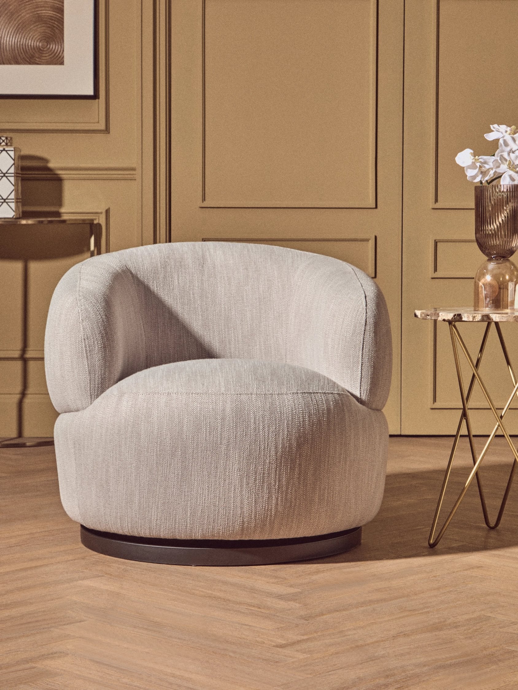 Swell Textured Grey Curved Swivel Chair