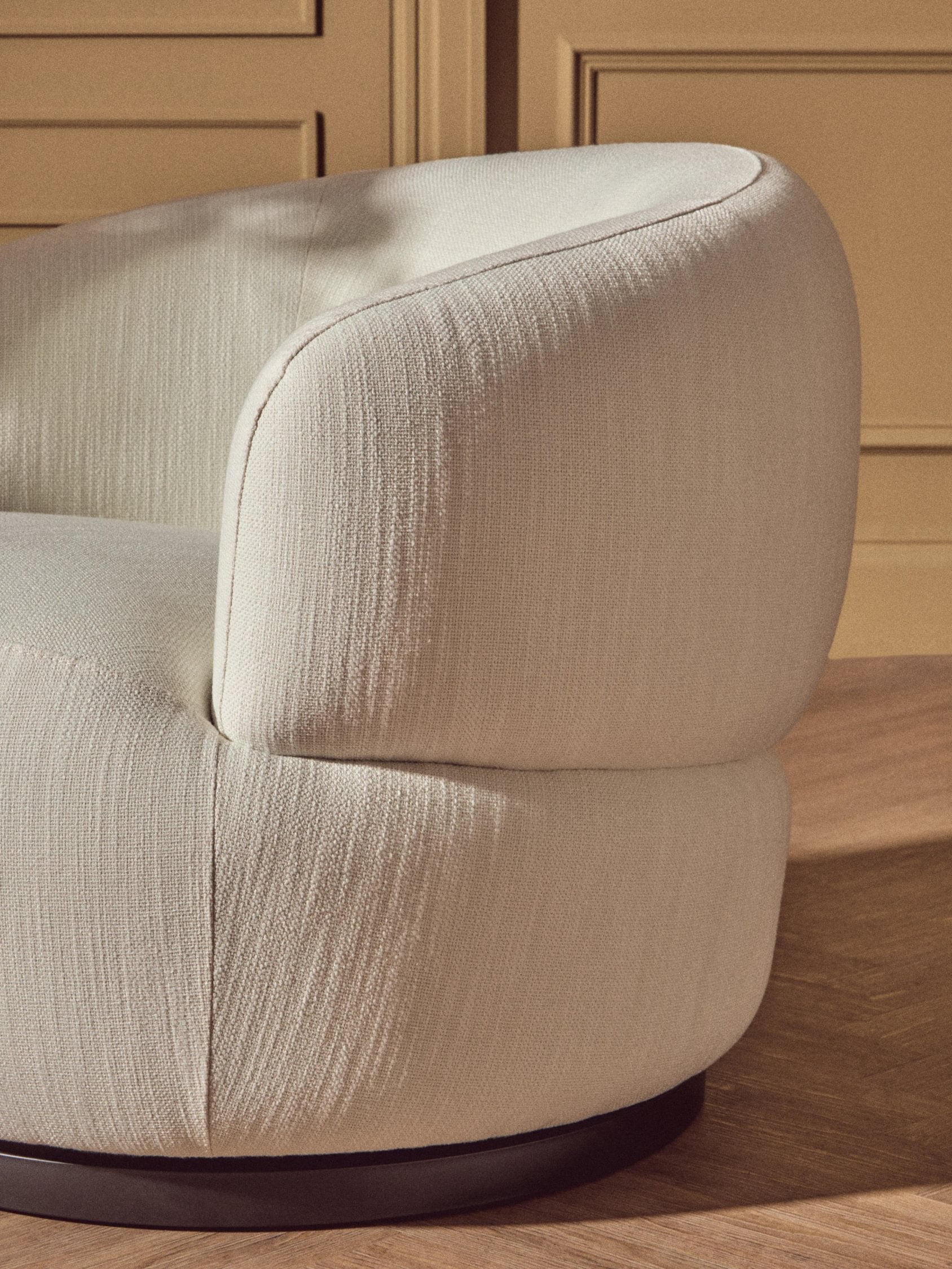 Swell Textured Cream Curved Swivel Chair