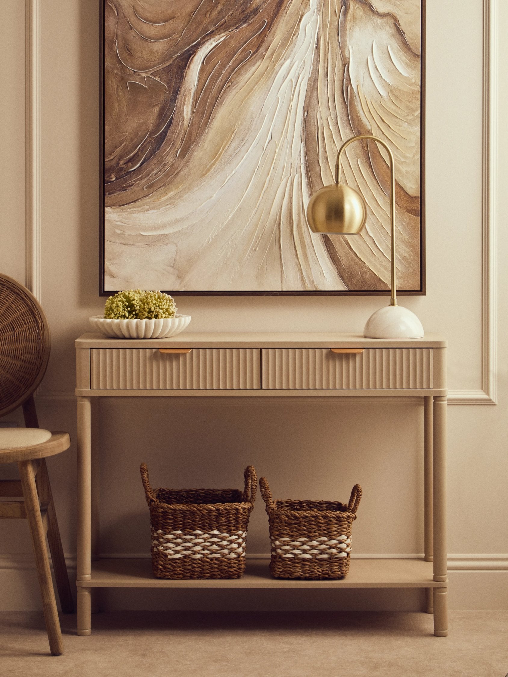 Chelsea Reeded Taupe Wood 2 Drawer Console Table
