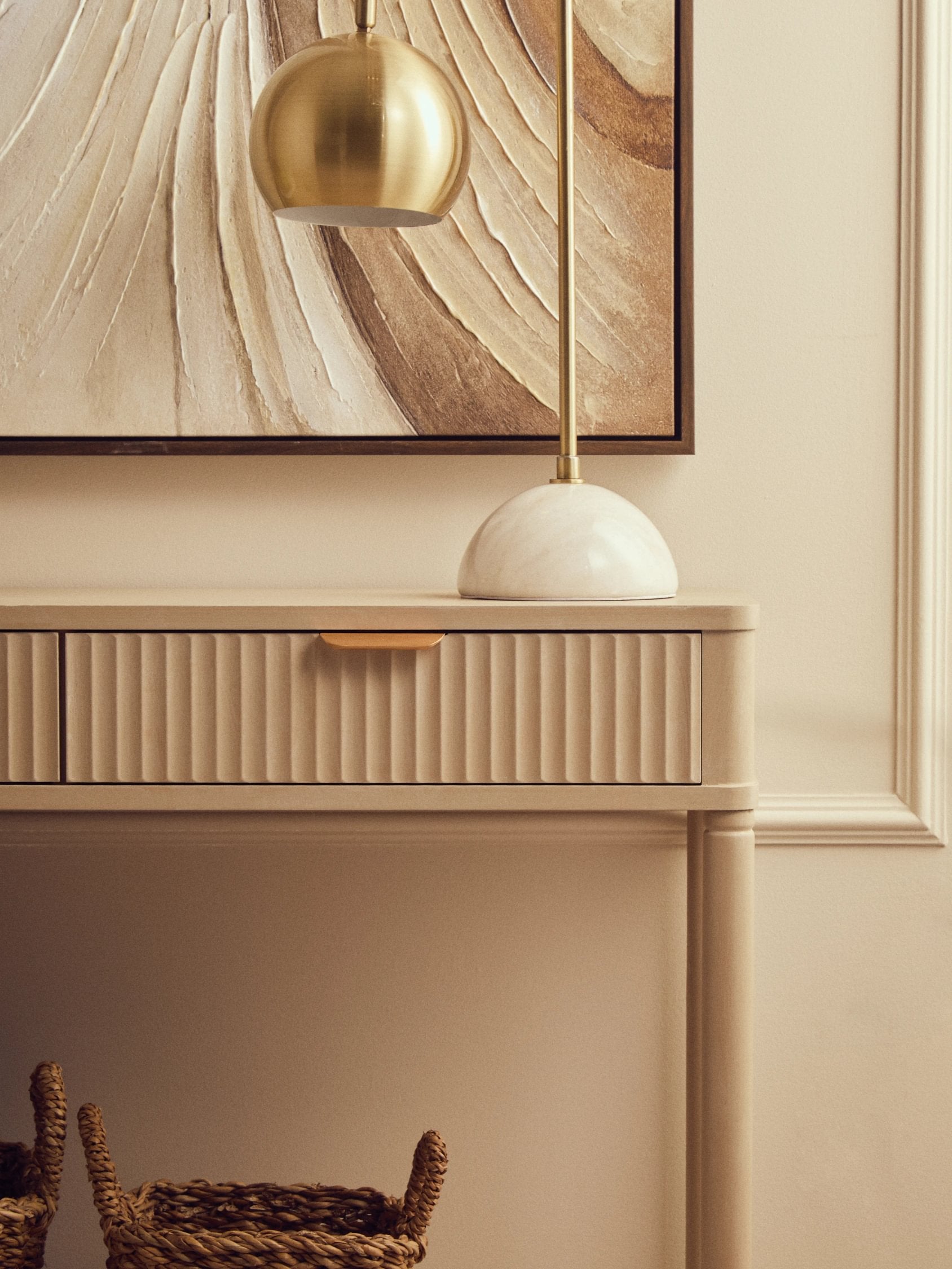 Chelsea Reeded Taupe Wood 2 Drawer Console Table