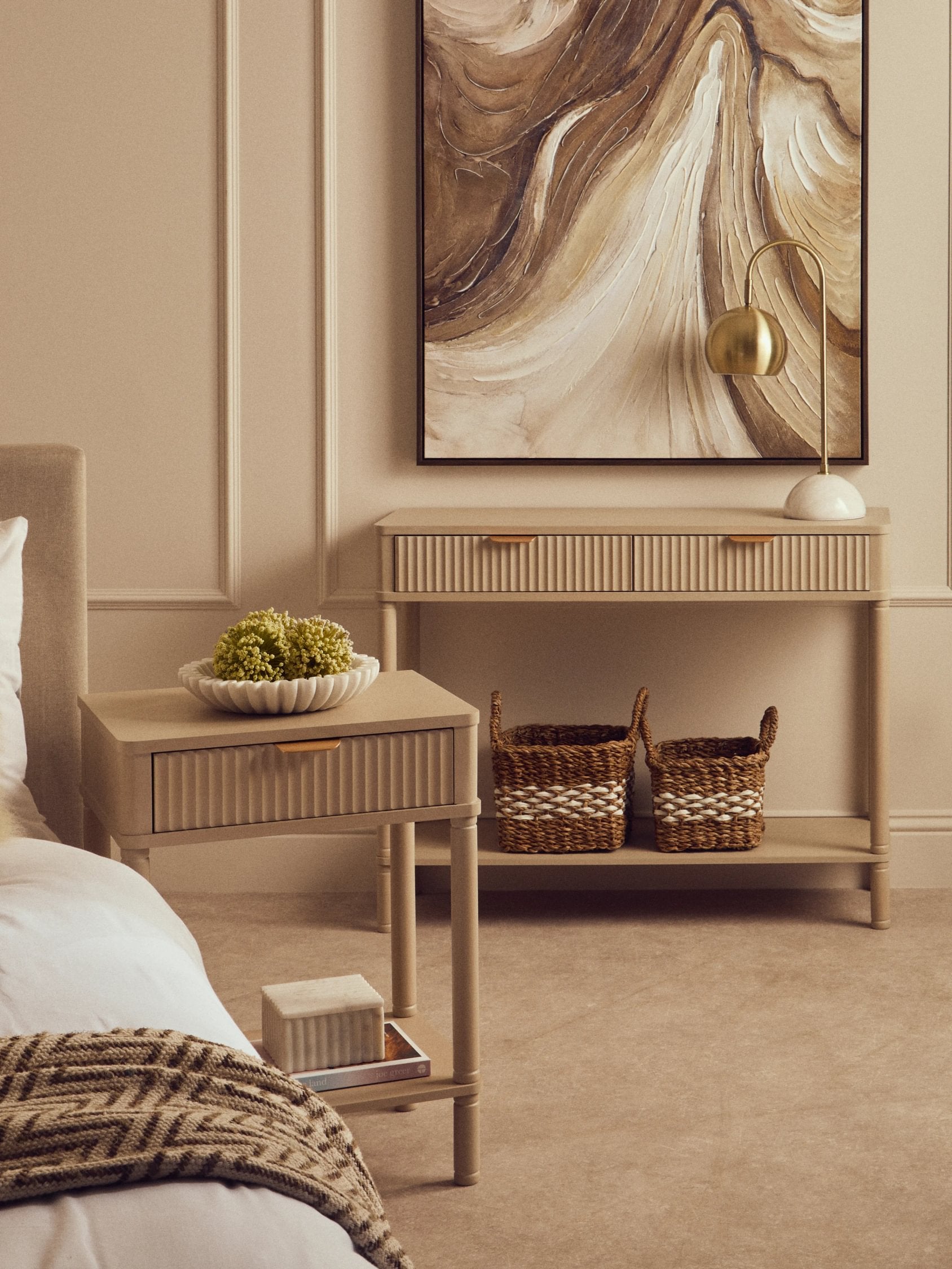 Chelsea Reeded Taupe Wood 2 Drawer Console Table