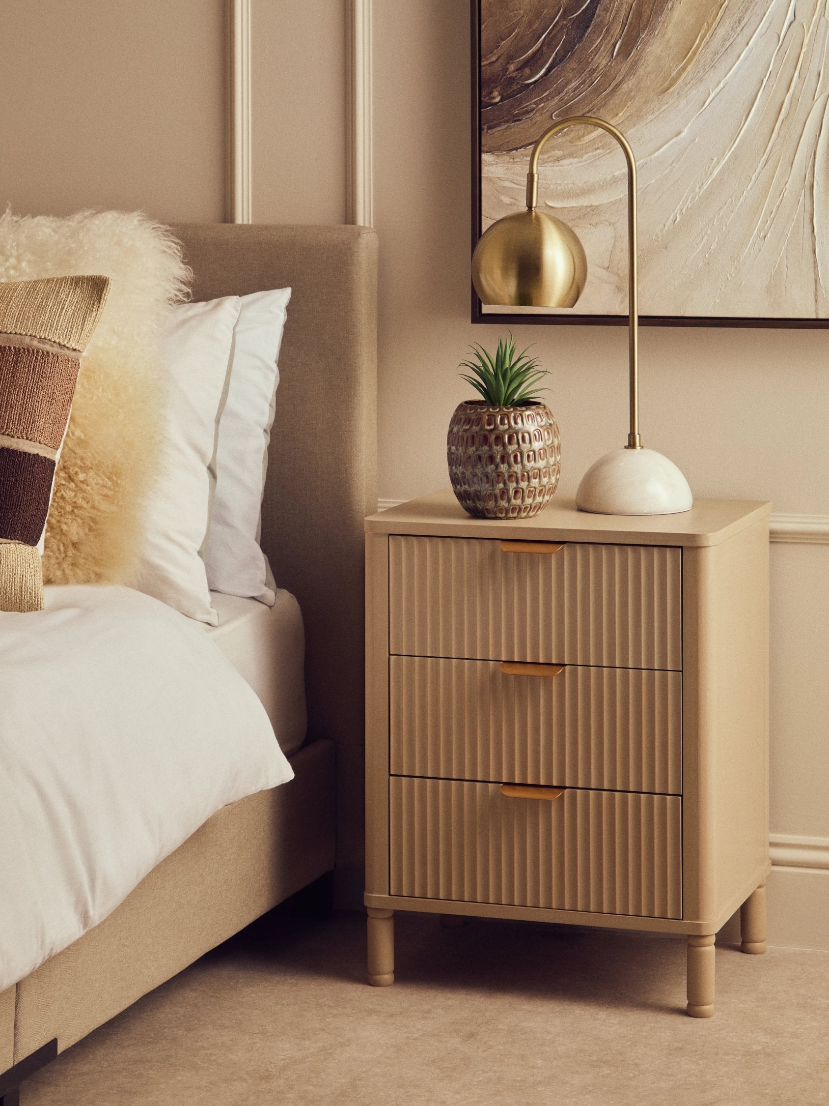 Chelsea Taupe Reeded Wood 3 Drawer Chest of Drawers