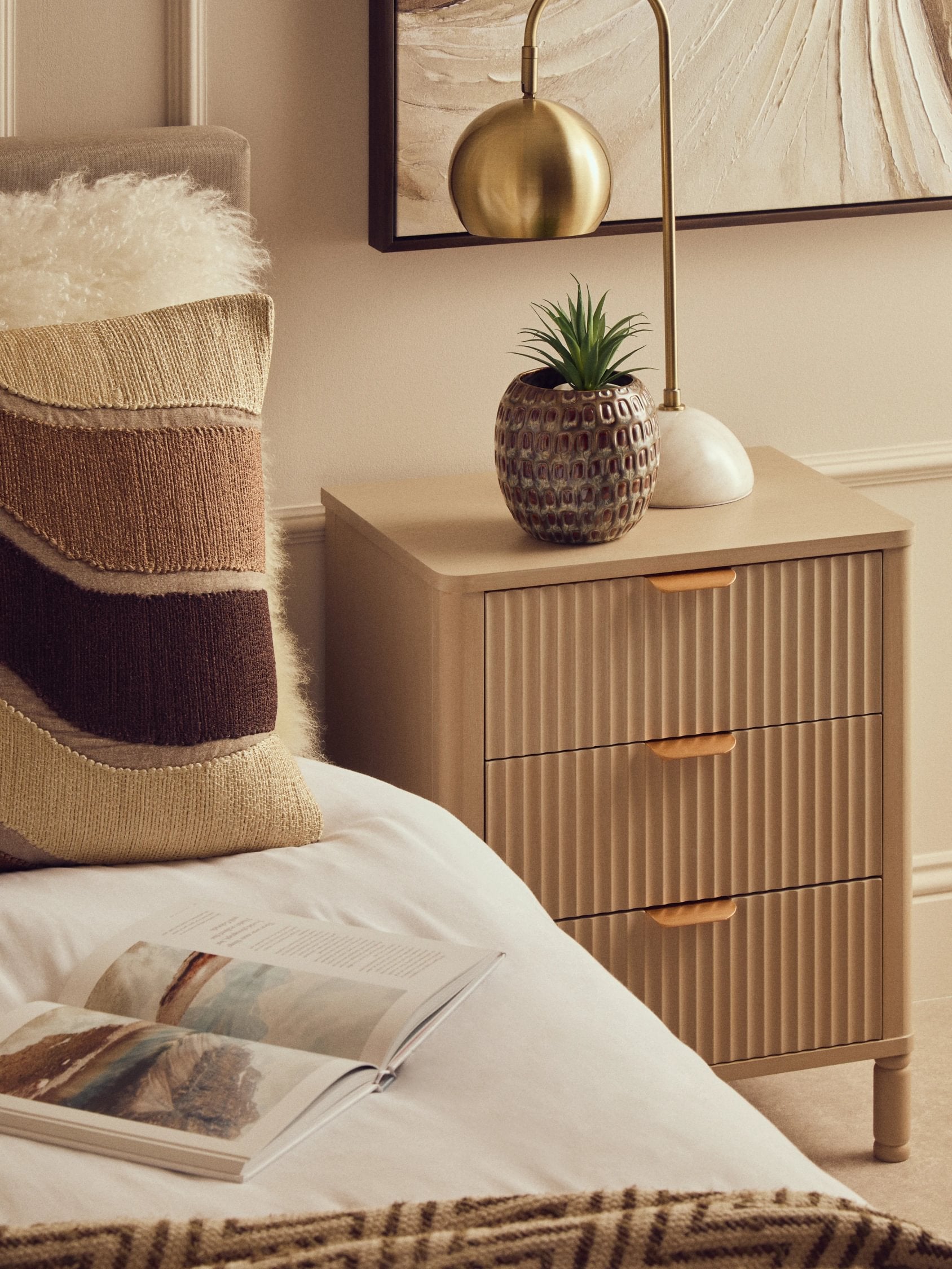 Chelsea Taupe Reeded Wood 3 Drawer Chest of Drawers