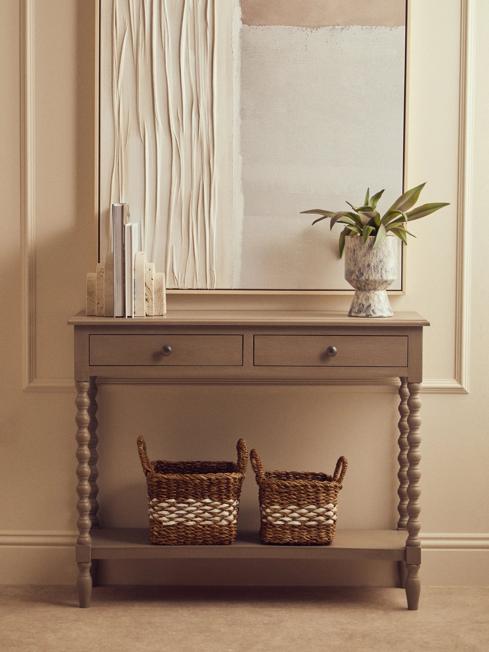 Chelsea Bobble Detail Grey Wood 2 Drawer Console Table