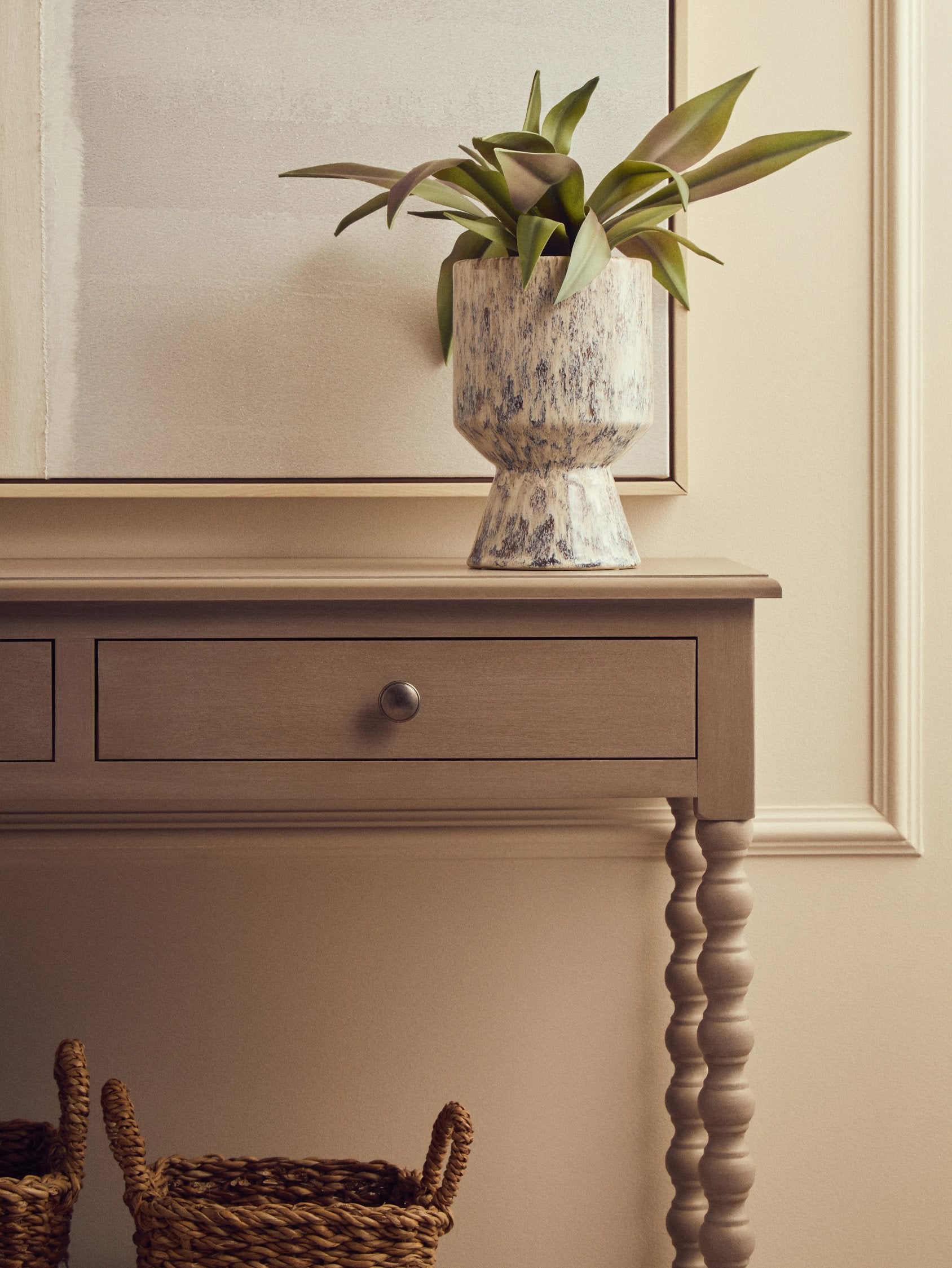 Chelsea Bobble Detail Grey Wood 2 Drawer Console Table