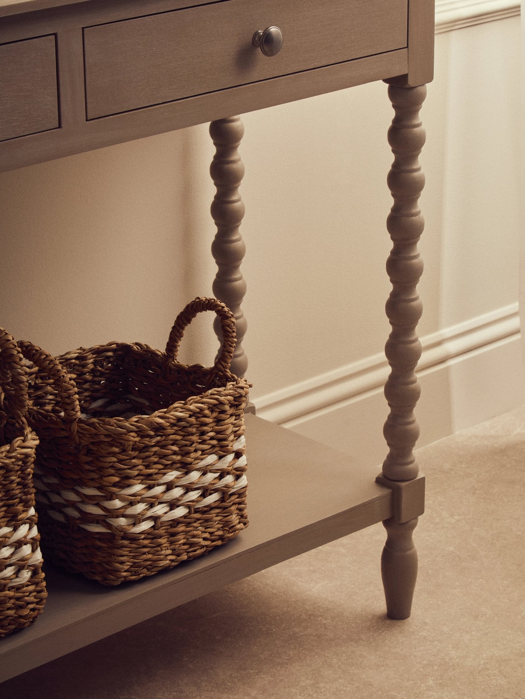 Chelsea Bobble Detail Grey Wood 2 Drawer Console Table