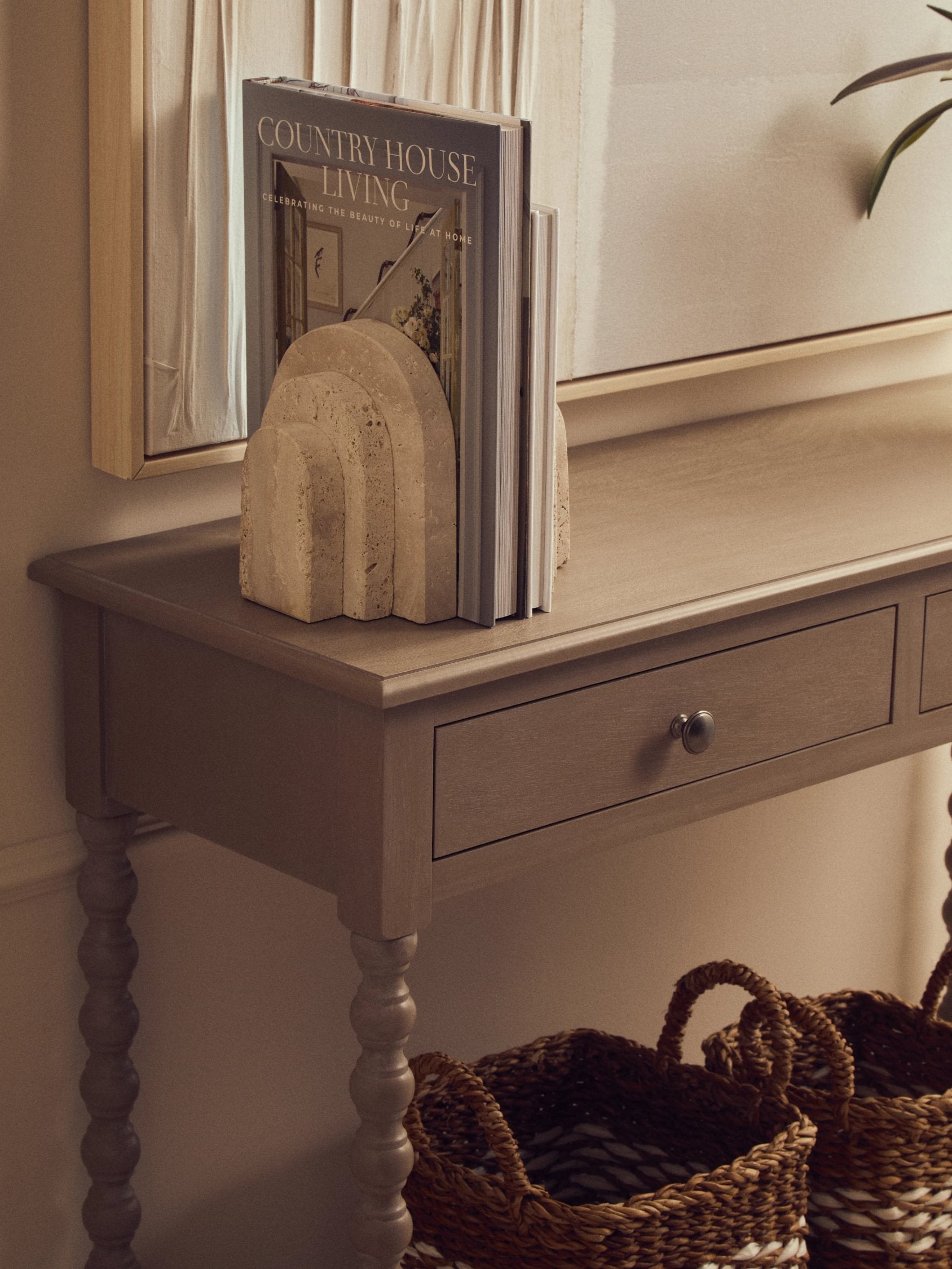 Chelsea Bobble Detail Grey Wood 2 Drawer Console Table