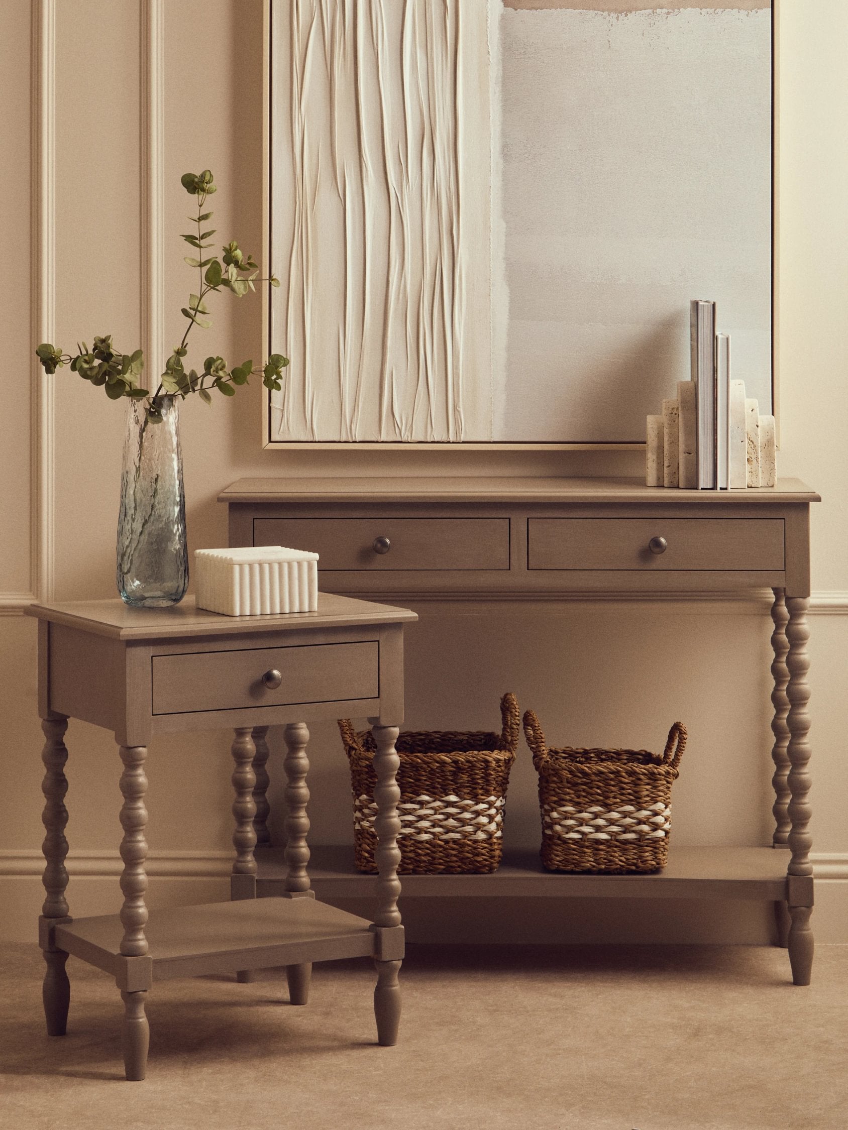 Chelsea Bobble Detail Grey Wood 2 Drawer Console Table