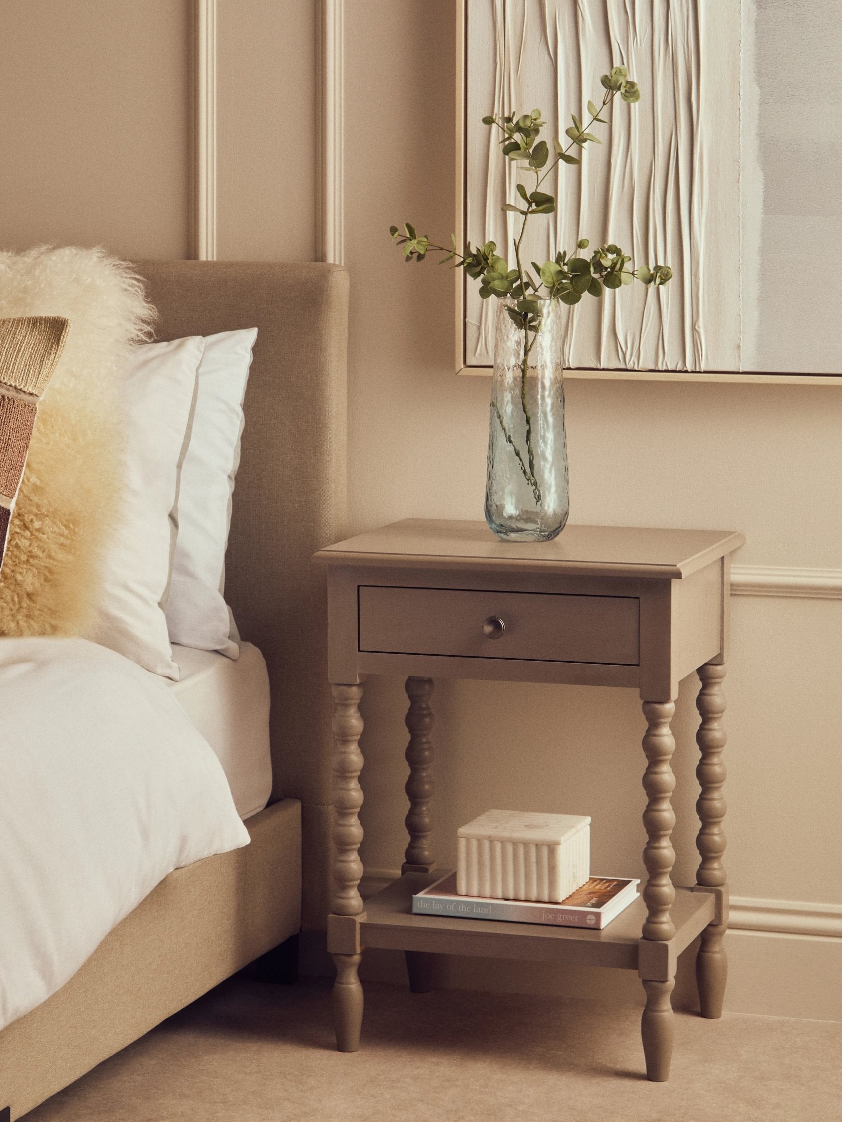Chelsea Bobble Detail Grey Wood 1 Drawer Side Table