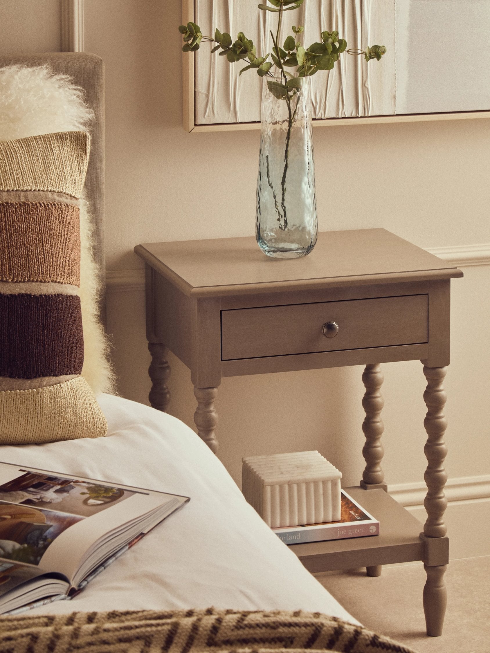 Chelsea Bobble Detail Grey Wood 1 Drawer Side Table