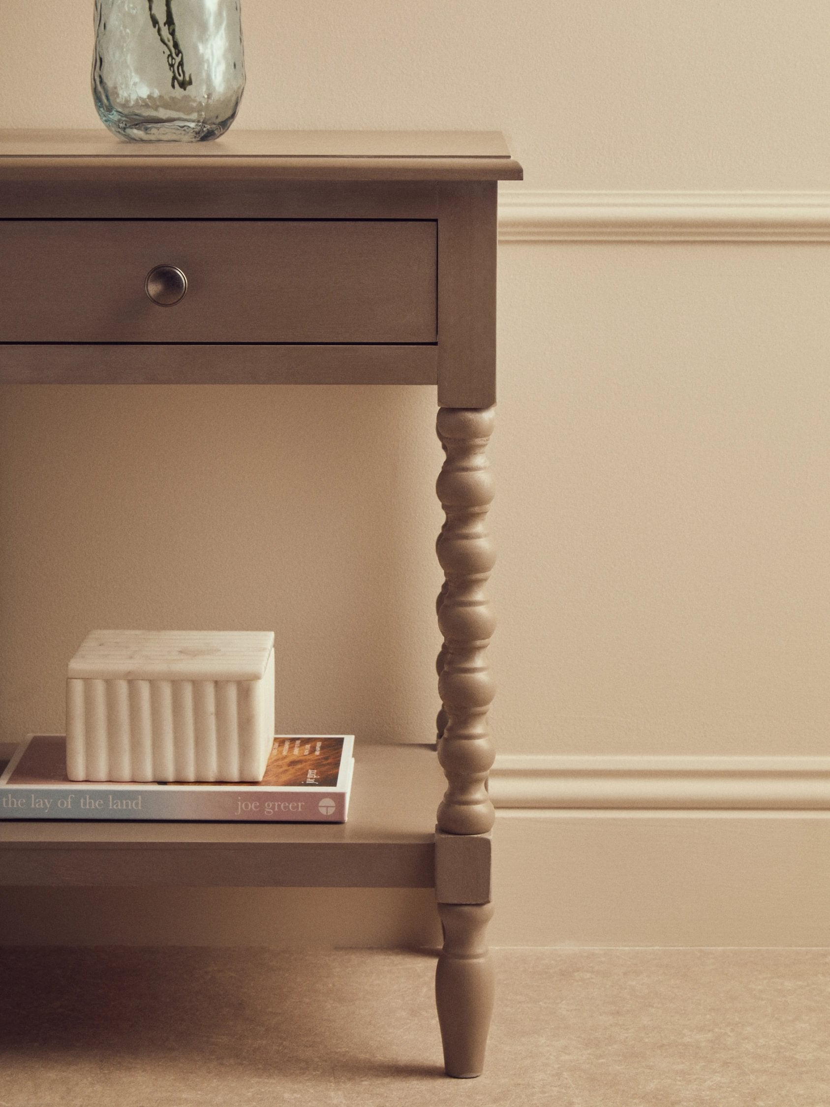 Chelsea Bobble Detail Grey Wood 1 Drawer Side Table