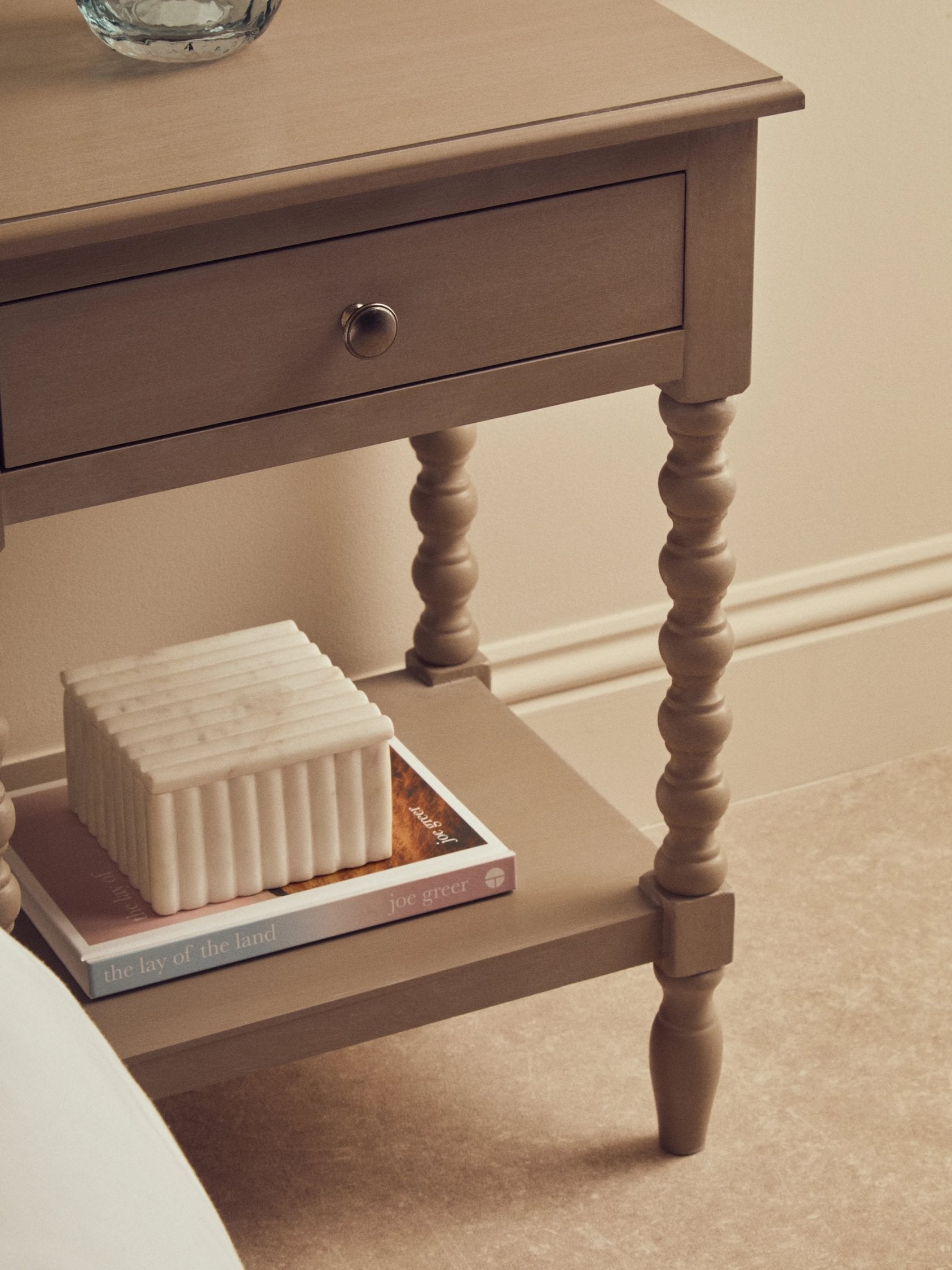Chelsea Bobble Detail Grey Wood 1 Drawer Side Table