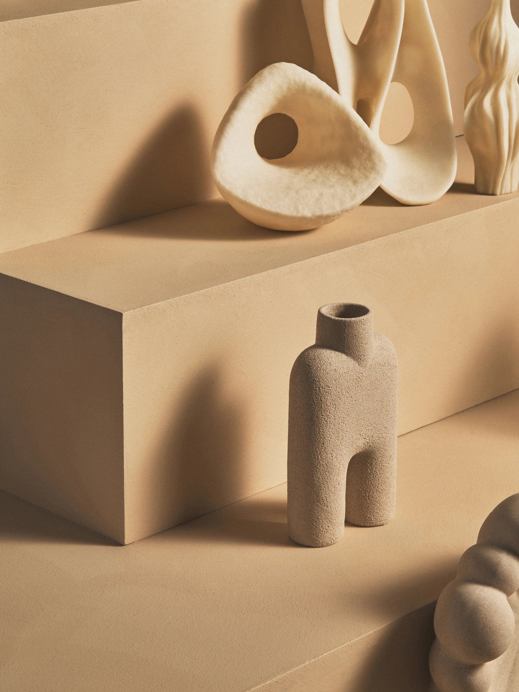 Forma Cream Textured Geometric Sculpture