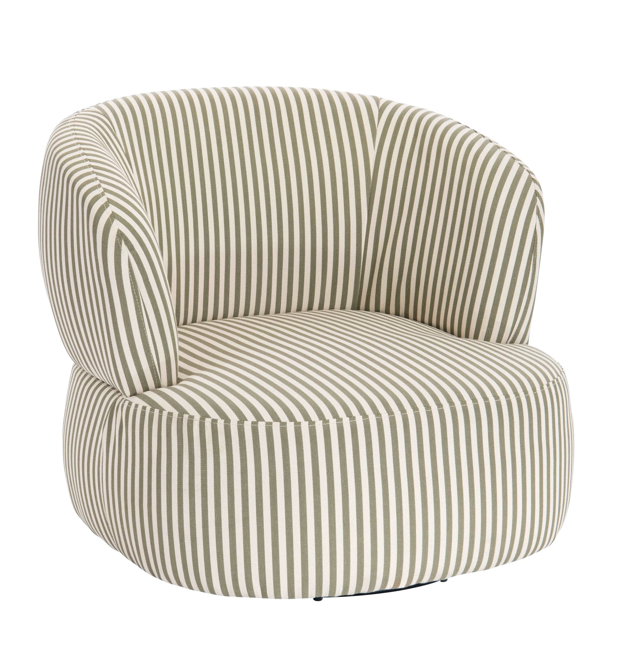Olney Olive Green & White Striped Swivel Lounge Chair