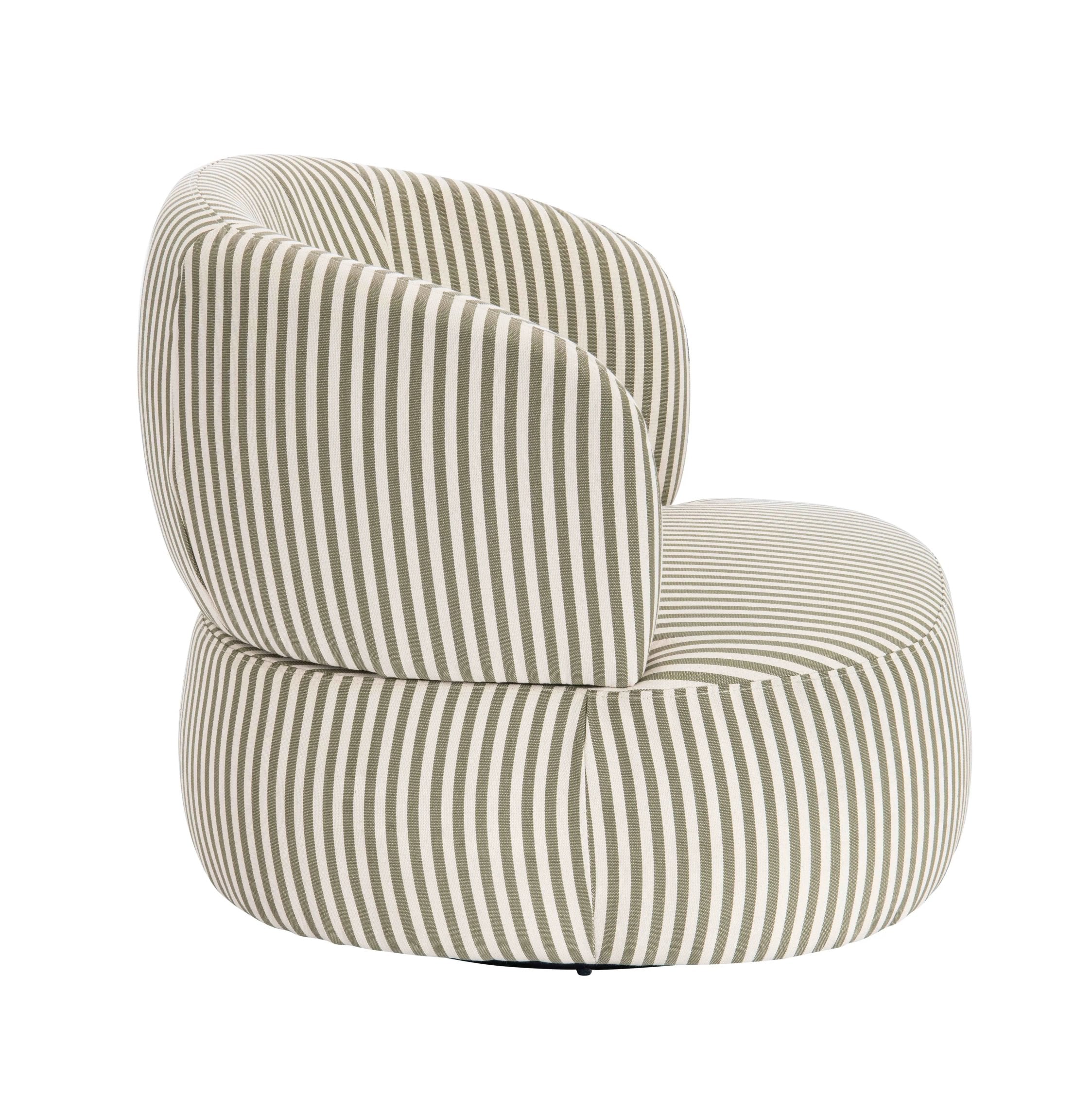 Olney Olive Green & White Striped Swivel Lounge Chair