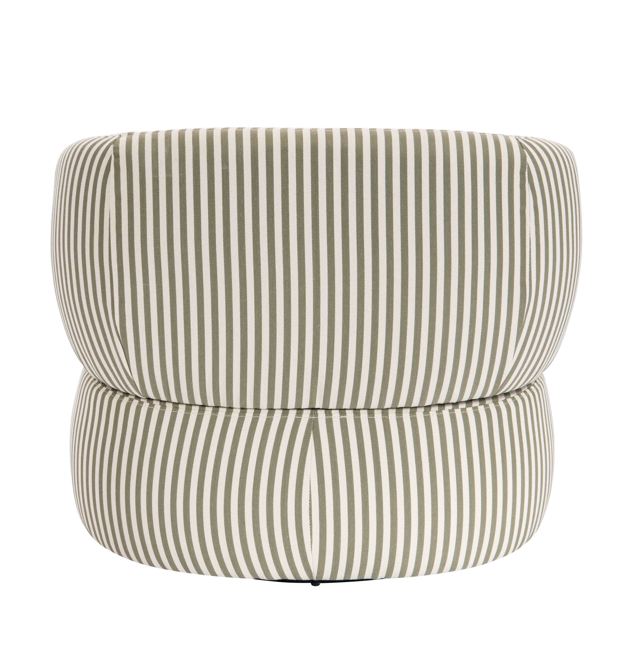 Olney Olive Green & White Striped Swivel Lounge Chair