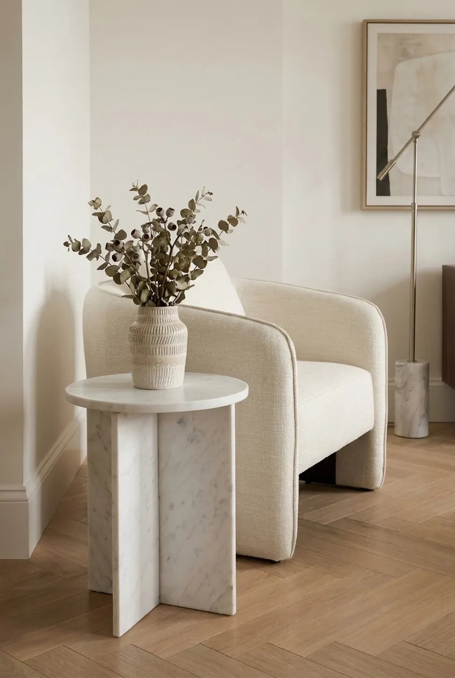 Florence White Marble Round Side Table
