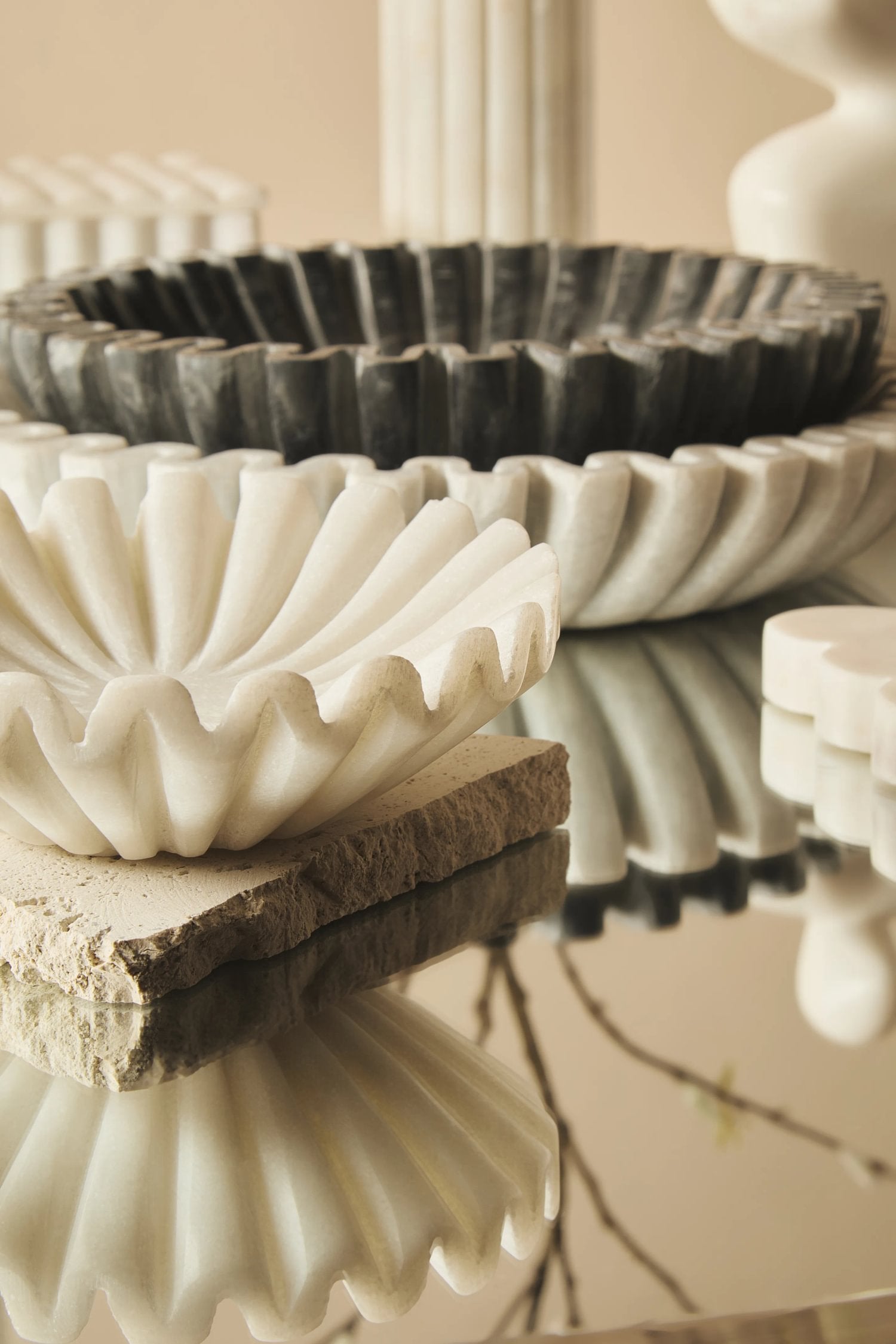 Florence White Marble Fluted Trinket Bowl