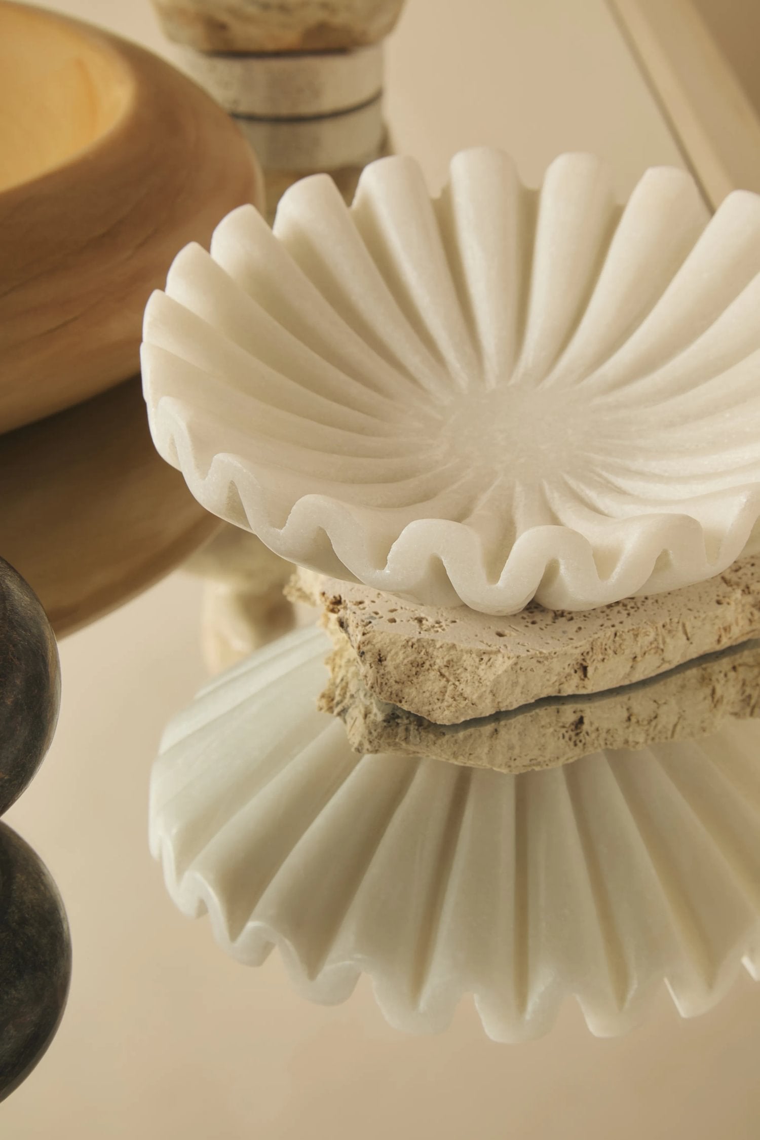 Florence White Marble Fluted Trinket Bowl