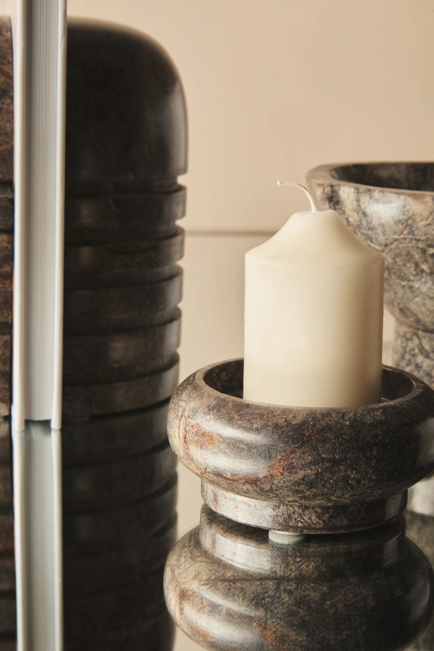 Sylvan Forest Green Marble Pillar Candle Holder