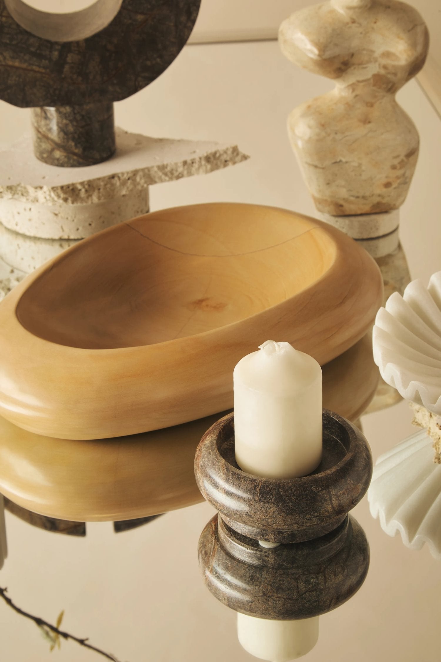 Sylvan Forest Green Marble Pillar Candle Holder