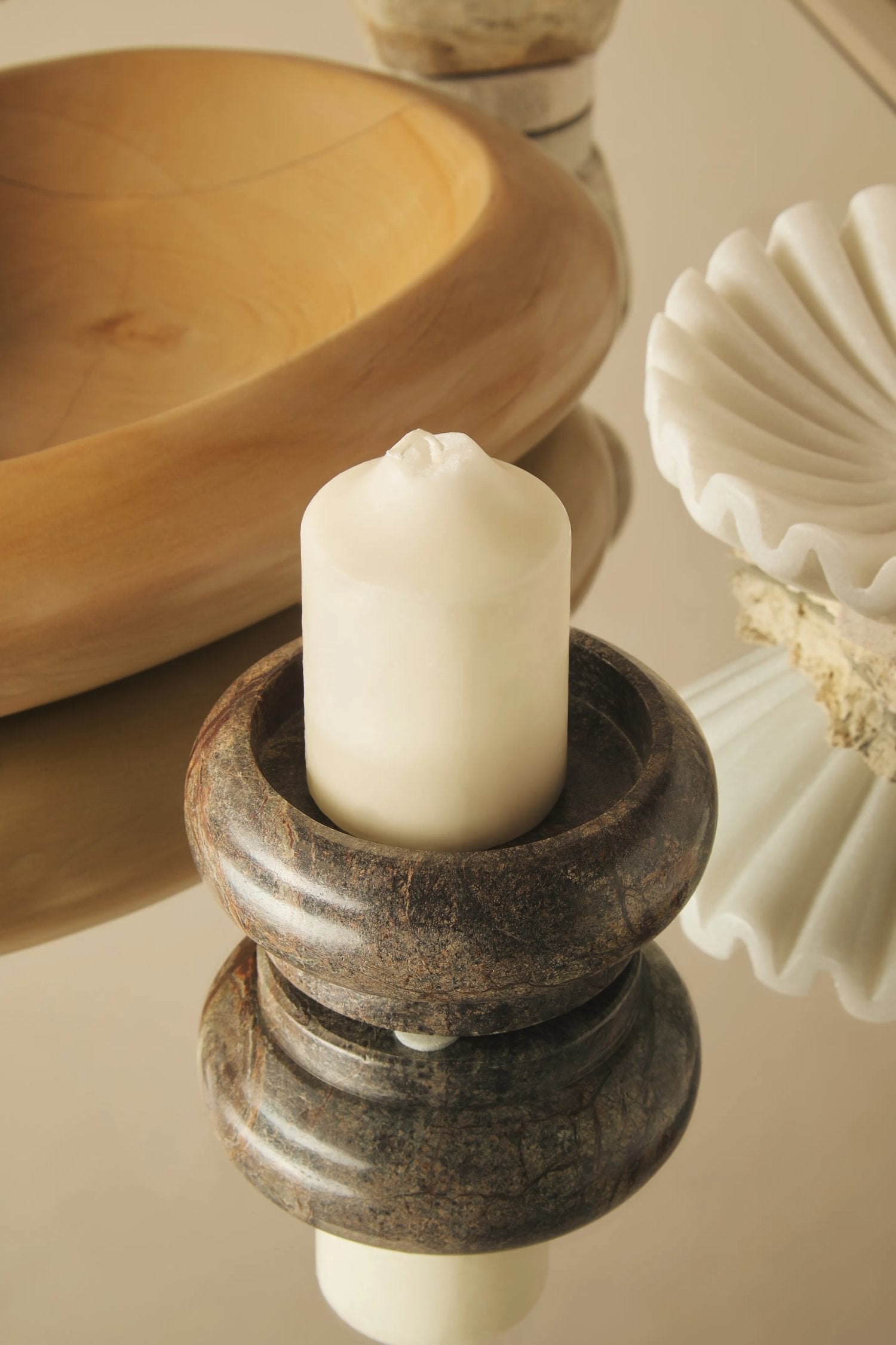 Sylvan Forest Green Marble Pillar Candle Holder