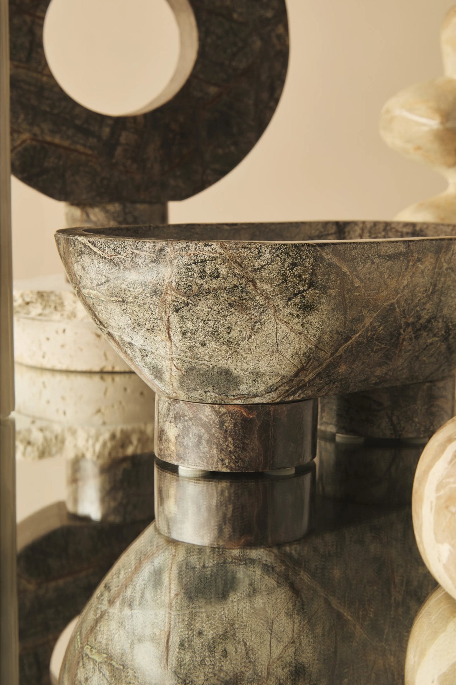 Sylvan Forest Green Marble Pedestal Bowl