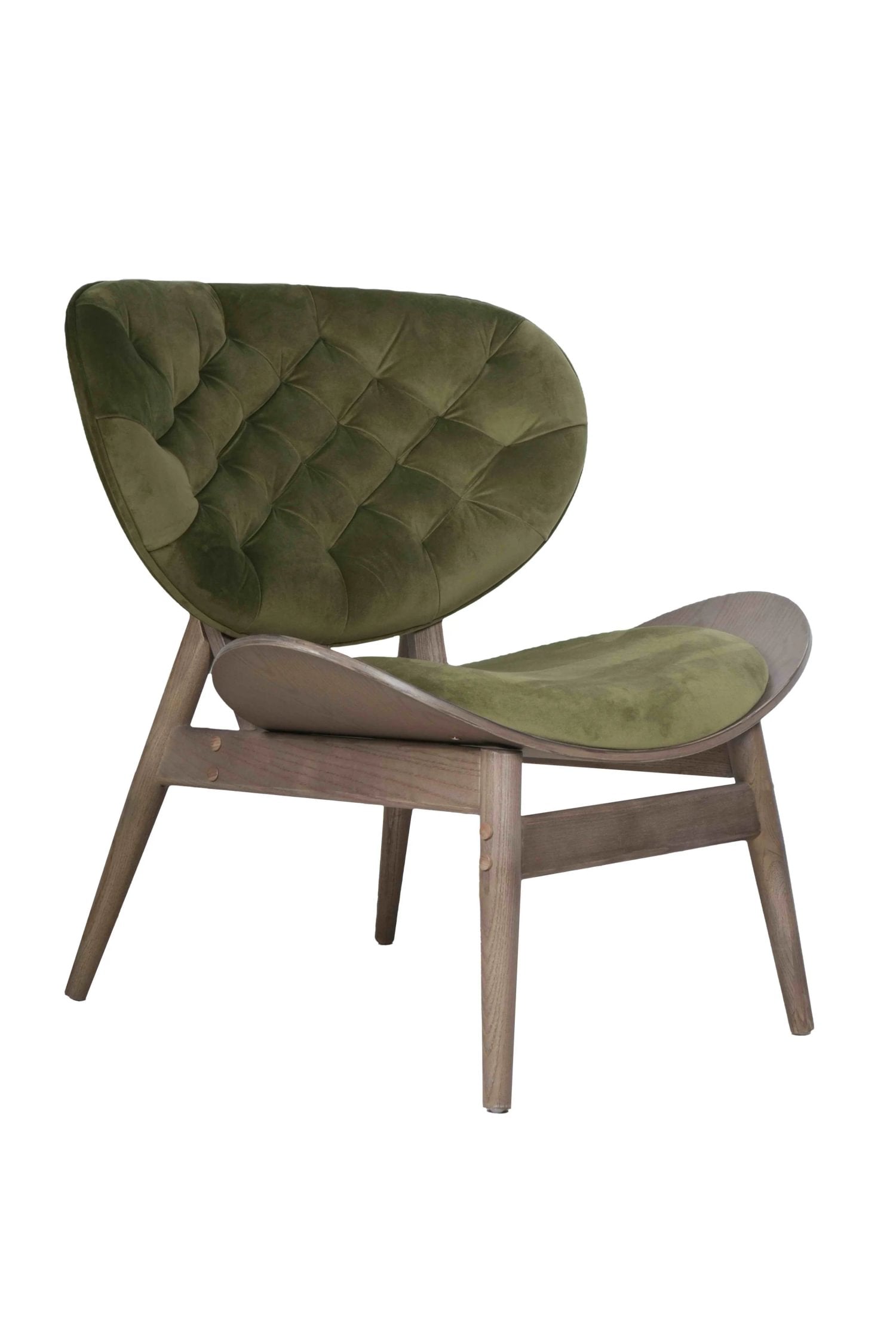 Windsor Green Velvet & Grey Elm Wood Chair