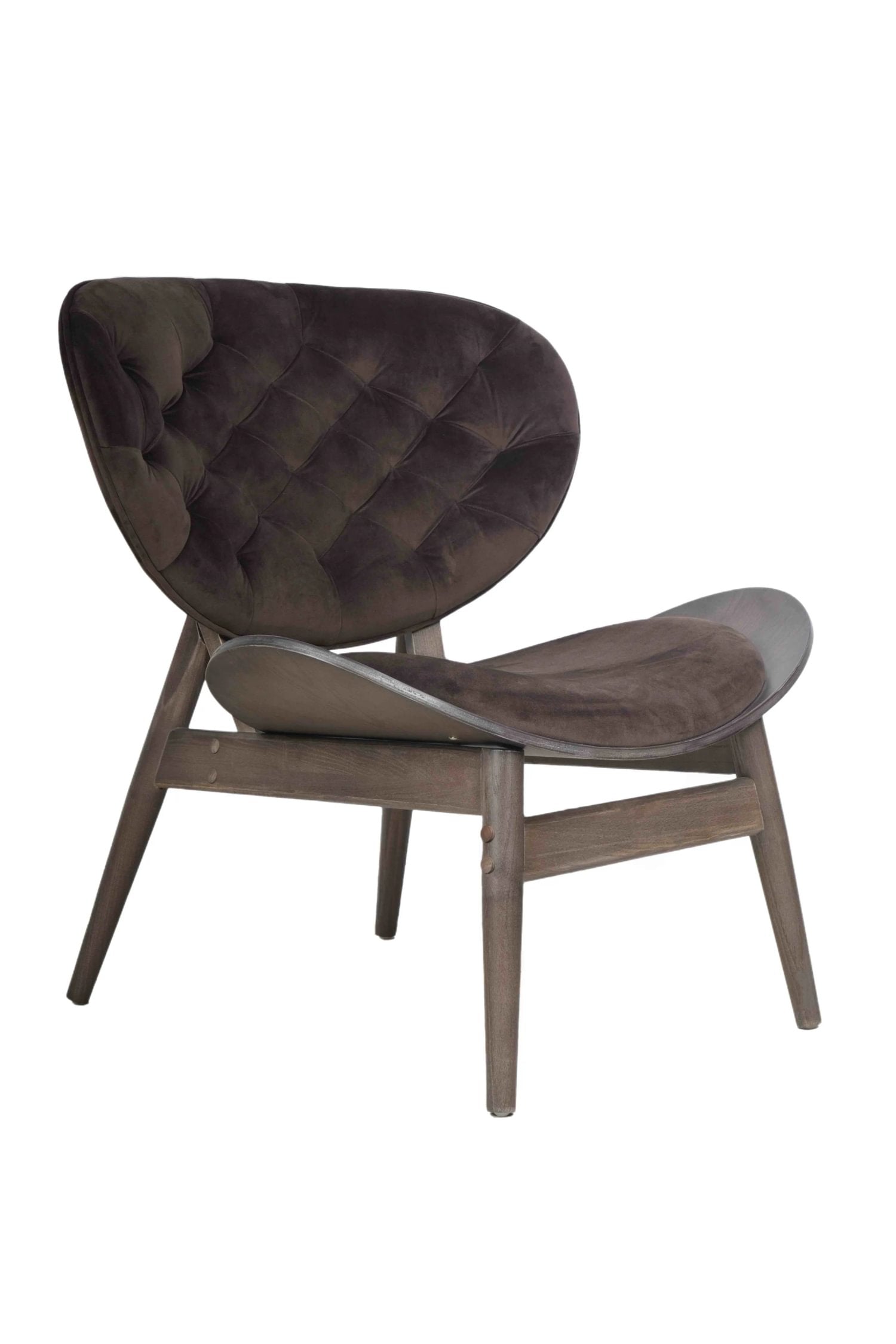 Windsor Brown Velvet & Dark Elm Wood Chair