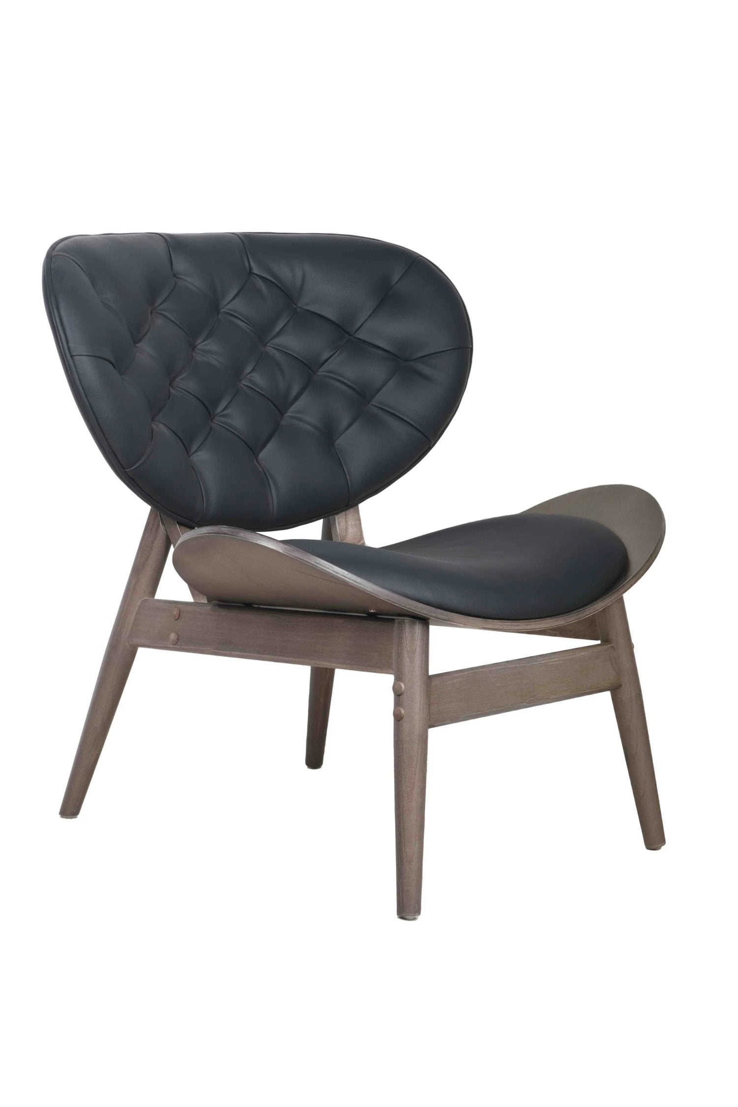 Windsor Black Leather Effect & Elm Wood Tufted Chair
