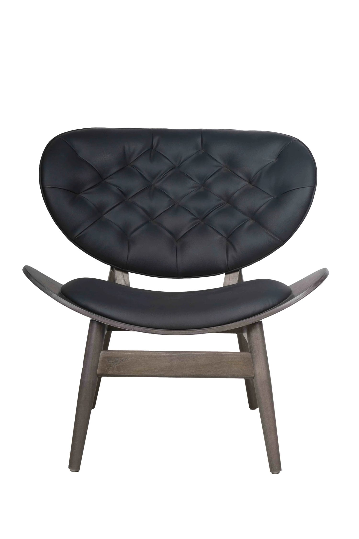 Windsor Black Leather Effect & Elm Wood Tufted Chair